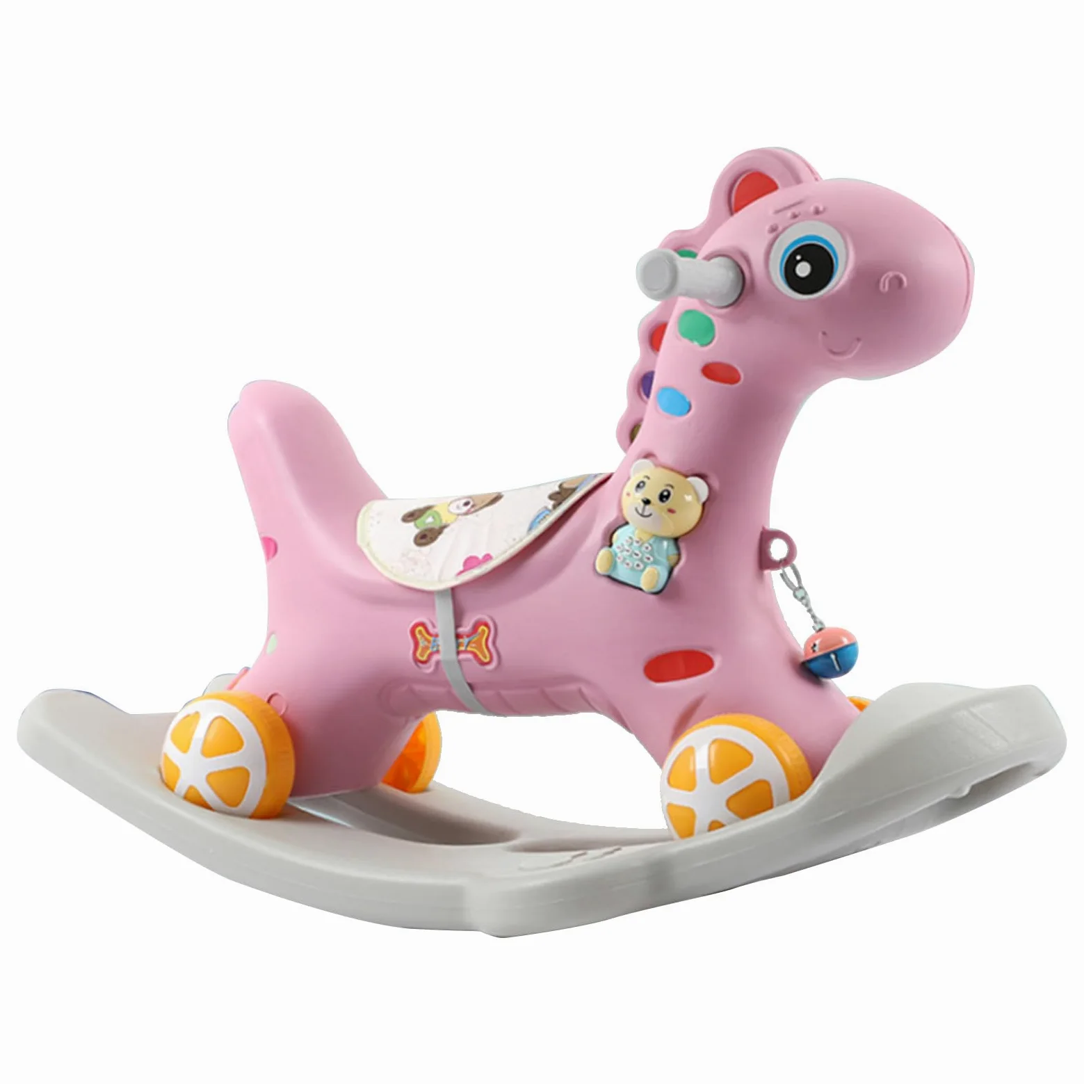 Caballo Balancín para Niños Mayores de 3 Años Lindo Paseo en Caballo Balancín con Respaldo Desmontable para Jugar en Interiores Diseño Seguro y Resistente (Rosa)