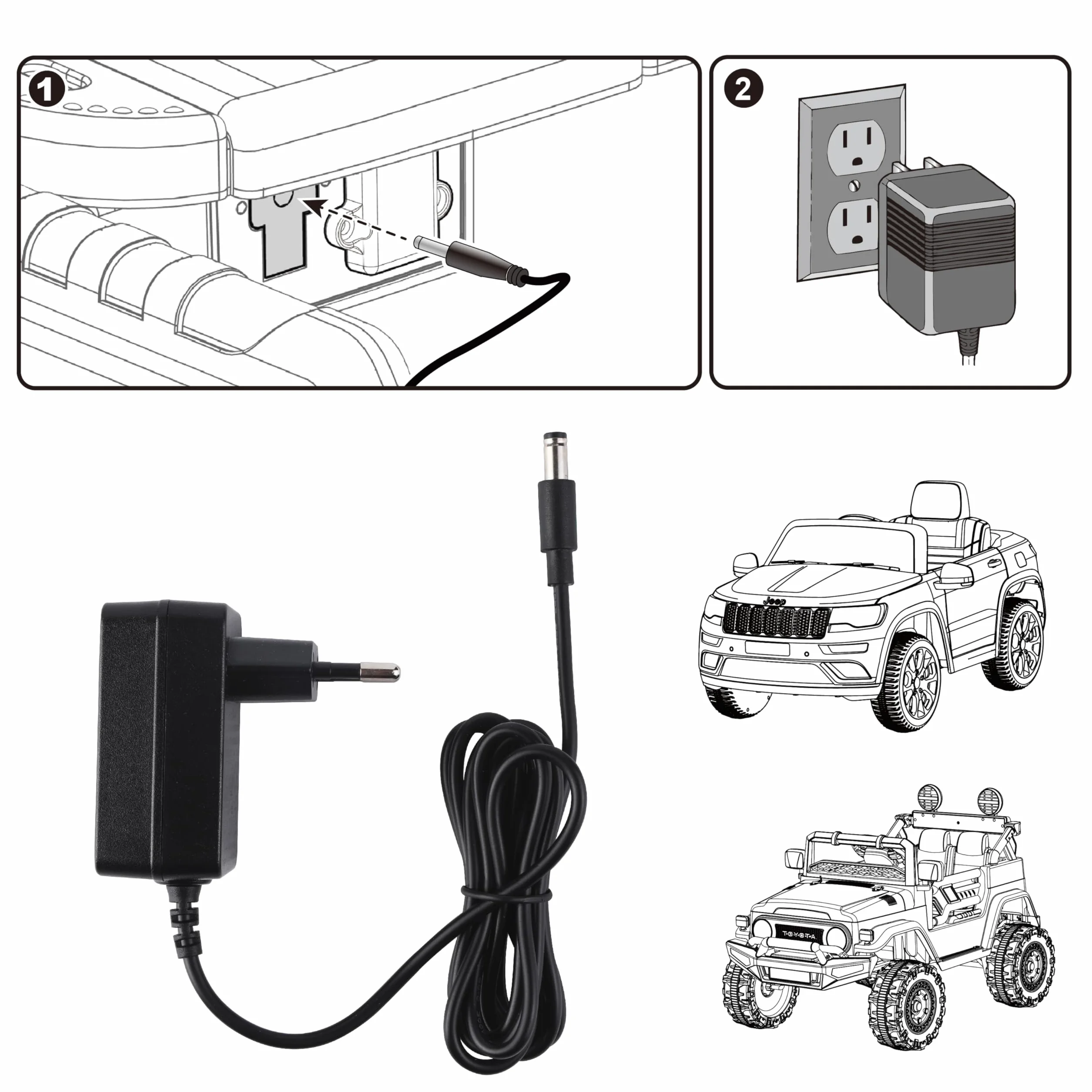 Cargador de 12 V para coche eléctrico infantil, cargador 12 V 1 A Ride on Toys Una variedad de vehículos eléctrico
