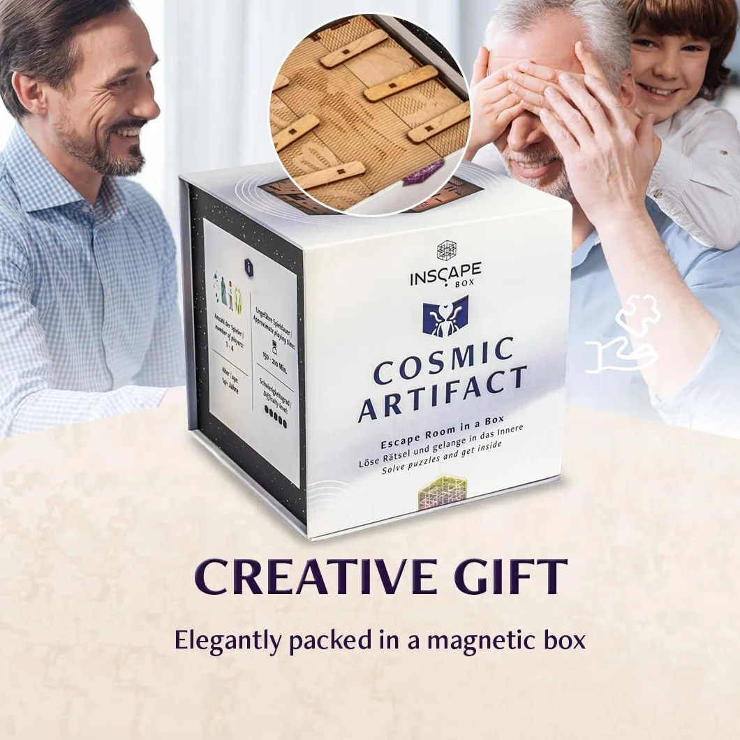 INSCAPE Cosmic Artifact Cluebox – Nivel 5 muy difícil – Caja rompecabezas de madera – Puzzle Box – Escape Room Juego Adultos – Juegos de ajos – Rompecabezas de madera 3D – Juegos de pensamiento