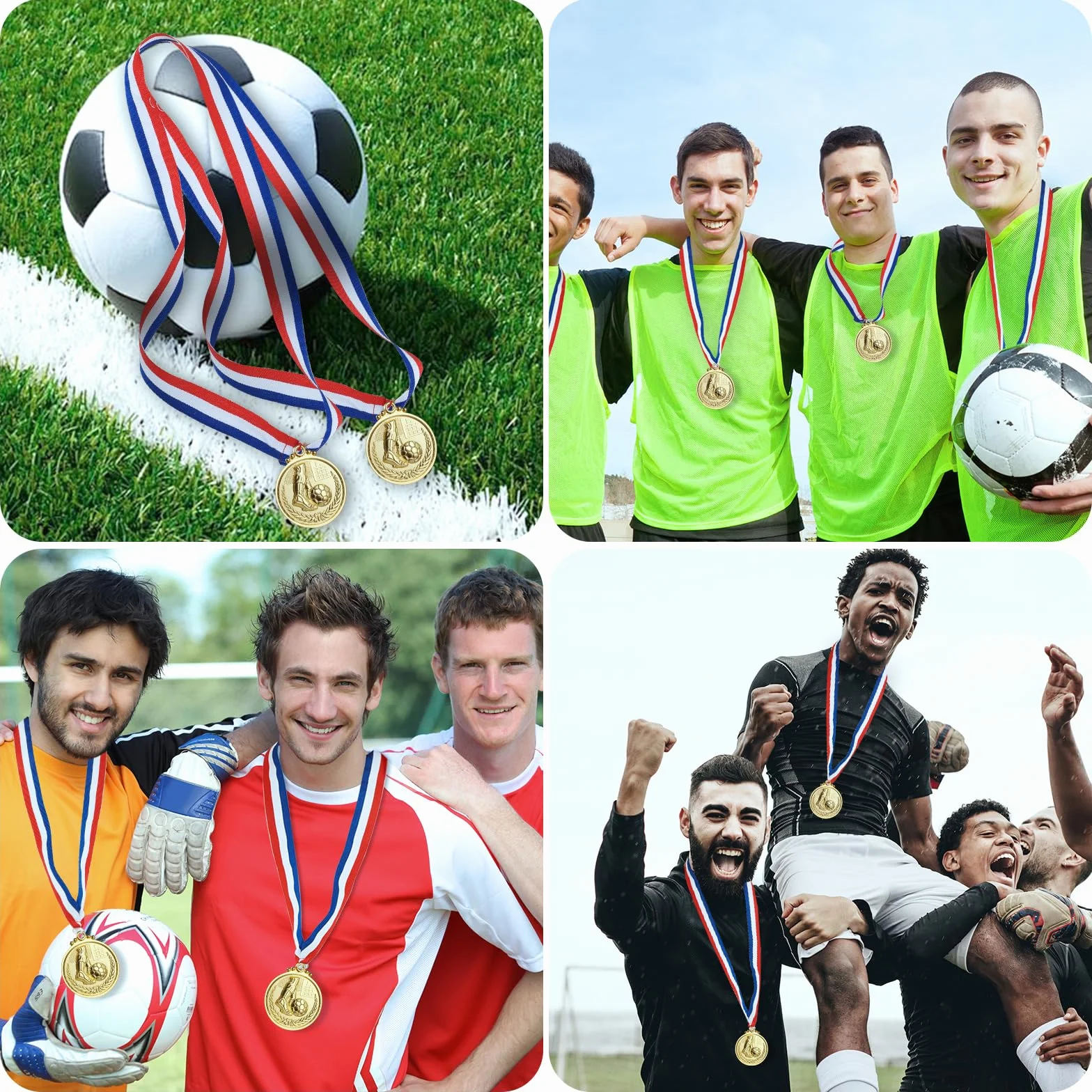 Medallas de Metal Dorado con Cinta, Paquete de 12 Medallas de Fútbol para Niños y Adultos