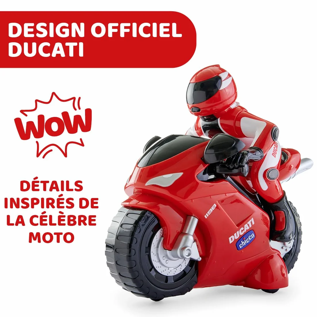 Chicco Moto a Control Remoto Ducati 1198 RC con Manillar intuitivo, claxon y Sonido de Motor. Regalo para niños de 2 a 6 años.