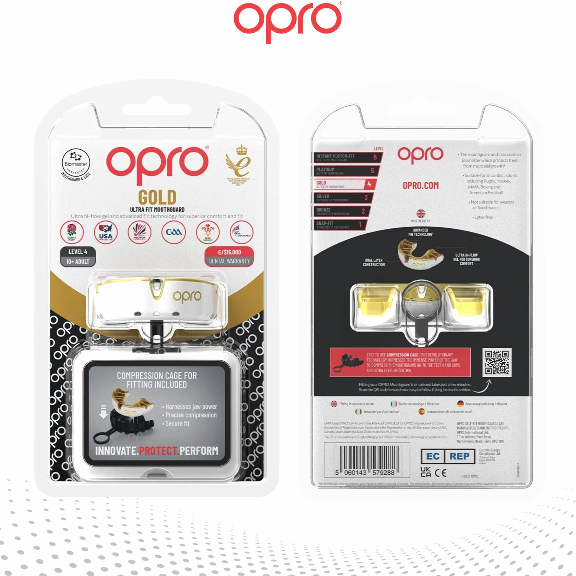 OPRO Protector Bucal Nivel Oro para Boxeo MMA BJJ Rugby Hockey Moldeo Fácil
