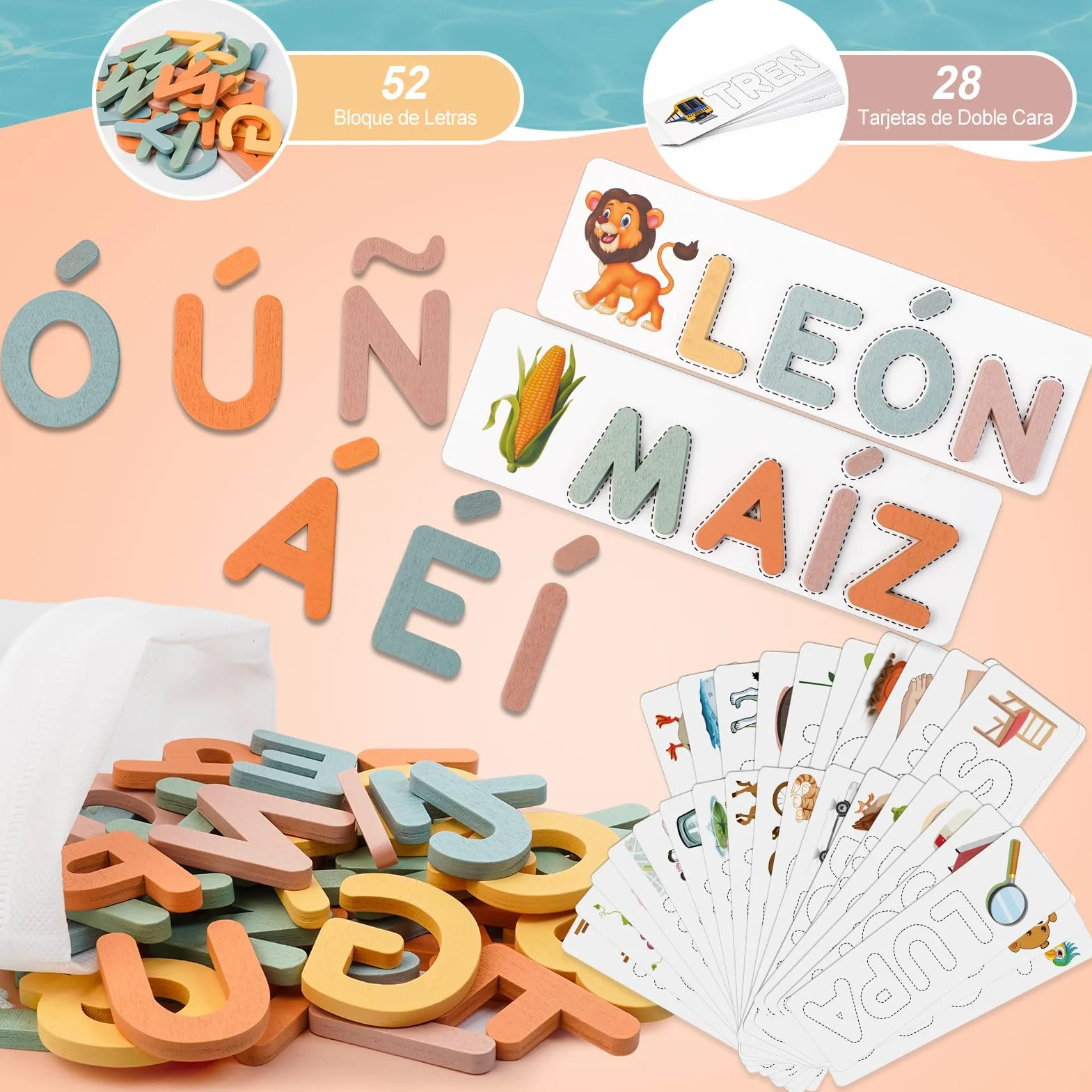 Joozmui Juguetes Niños 3 4 5 6 7 8 Años, Juegos Educativos Niños 3-8 Años Regalo Niña 3-8 Años Juegos para Niño Juguetes Niña Aprender a Leer Juguetes Montessori Scrabble Español