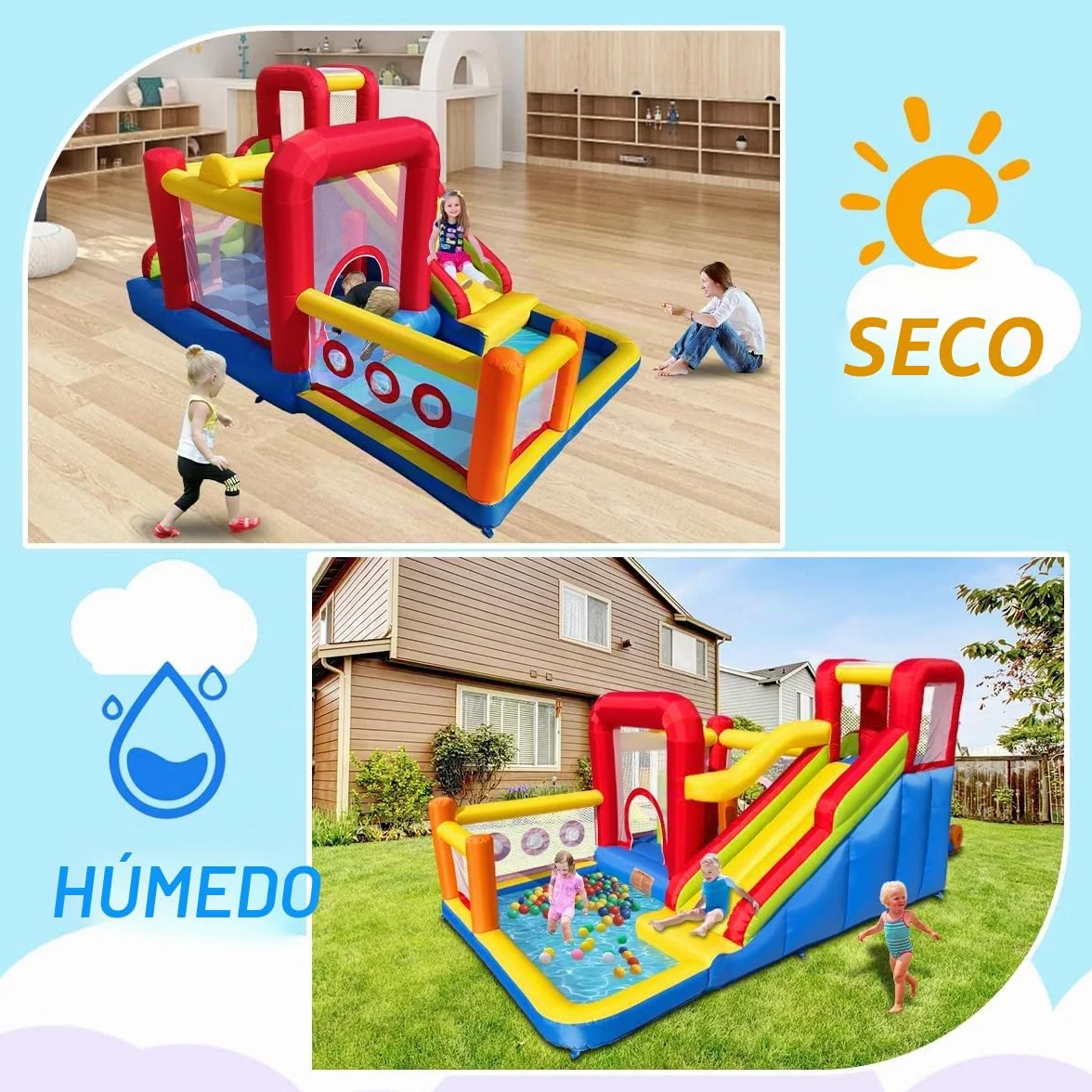 Baralir Castillo Hinchable para tobogán – diversión Segura con soplador, tobogán y Pared de Escalada, Interior y Exterior