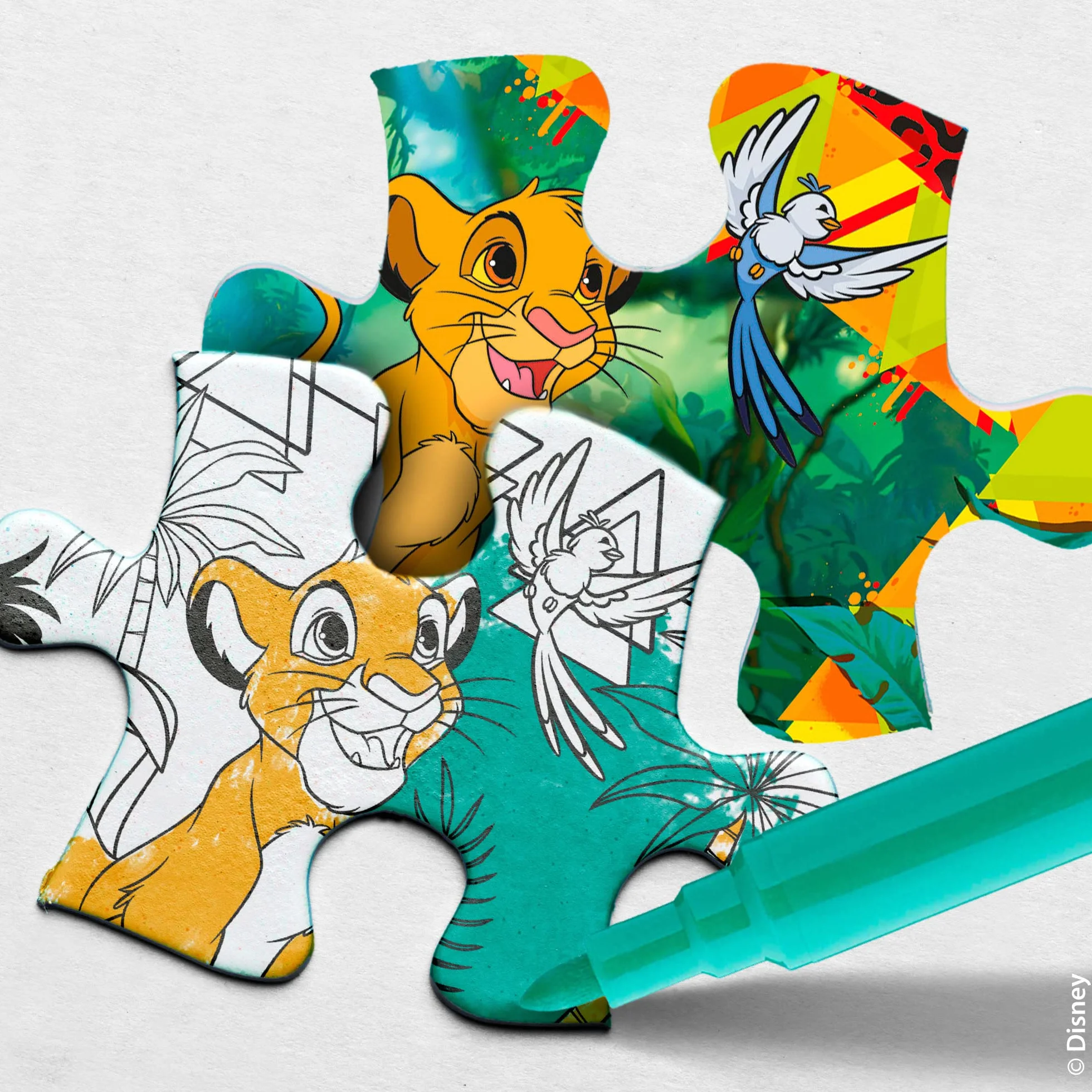 Liscianigiochi , Puzzle Maxi Floor para niños de 60 piezas, 2 en 1 Doble Cara con reverso para colorear - Disney Rey León - 91751