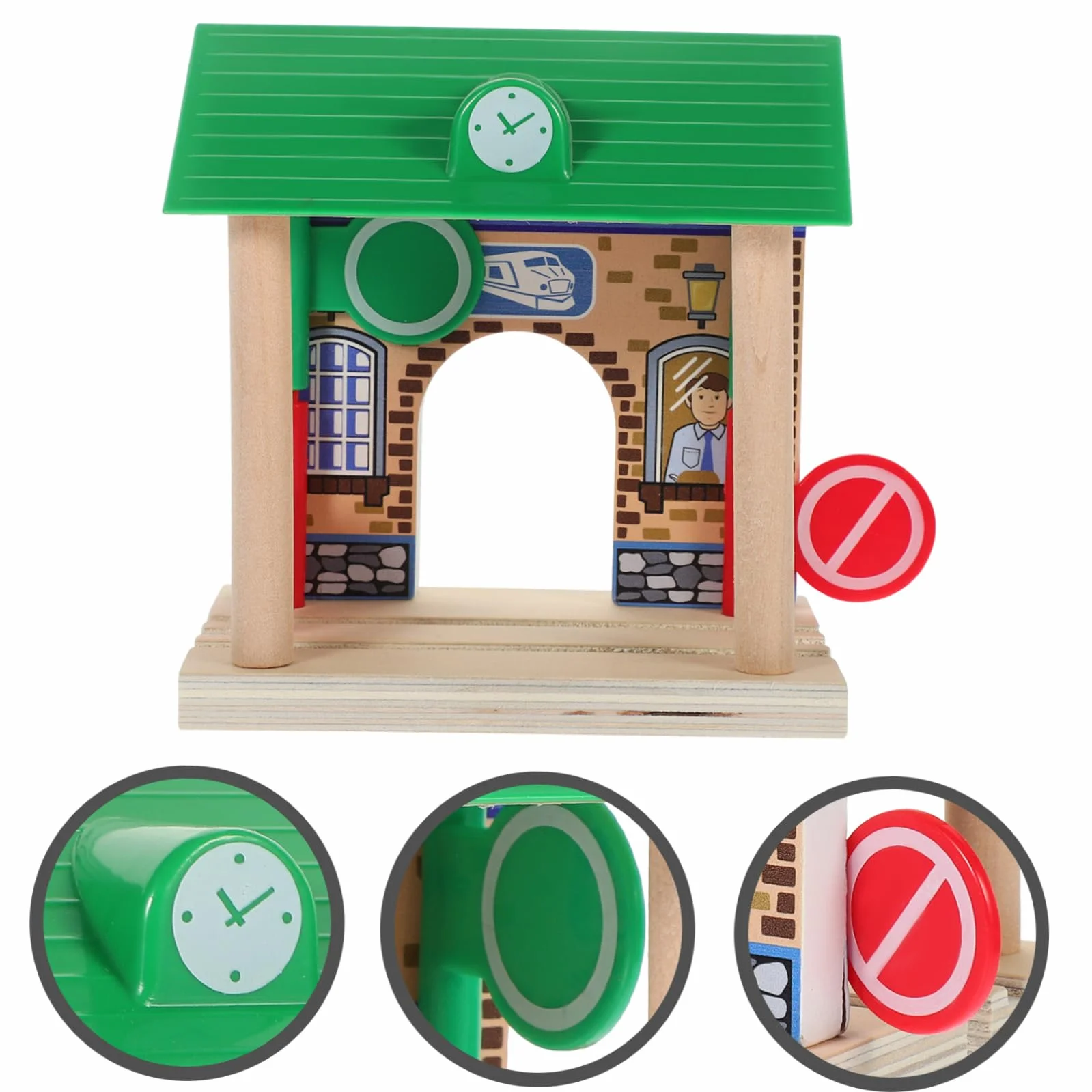 Toyvian Accesorio Superficie Pulida y Resistente de Estación de Tren de Juguete de Madera para Juegos Infantiles en Interiores y Exteriores