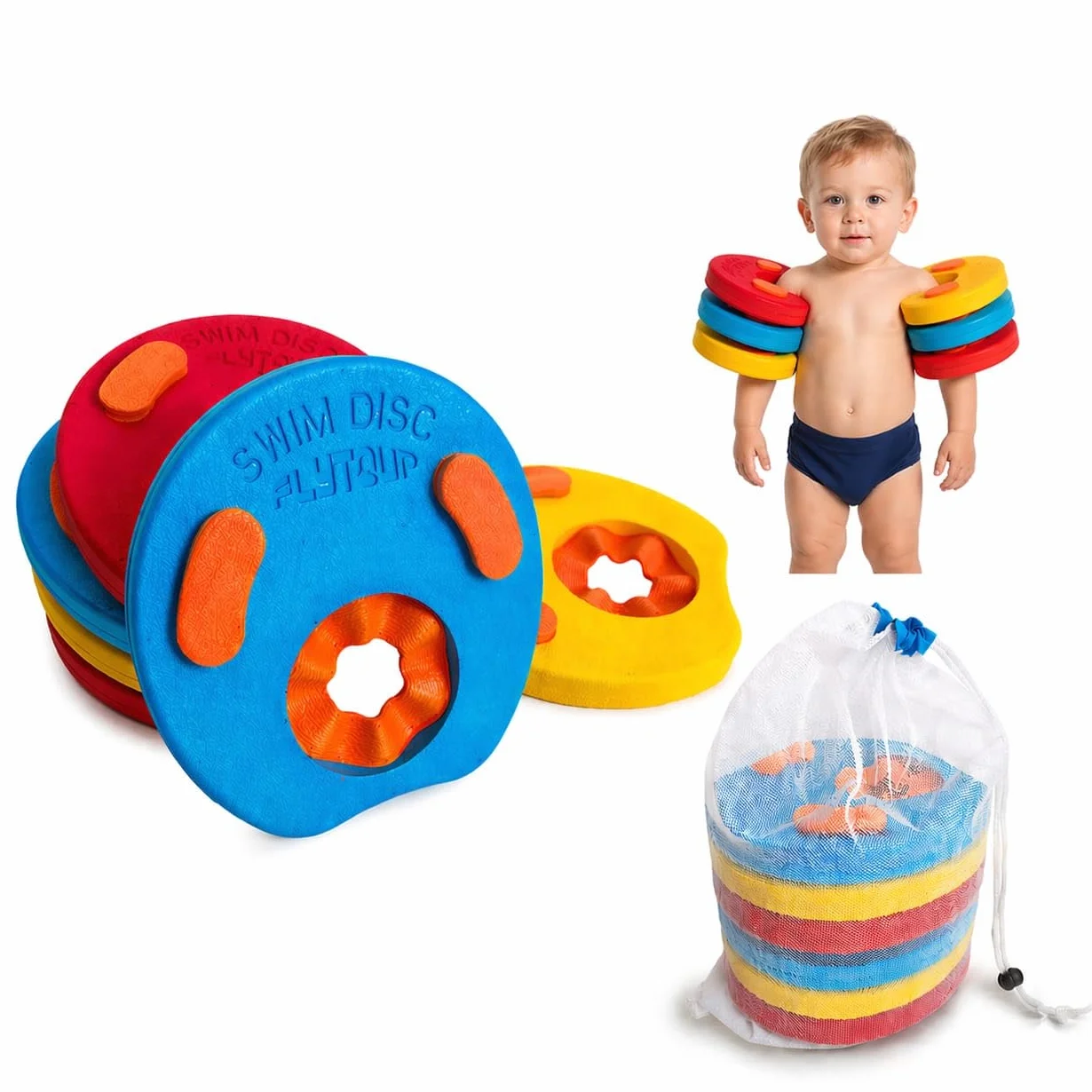 Manguitos Delphin para Piscina Bebe + Bolsa Transporte Secado Rapido I 6 PCS I Flotador Bebe Evita Rozaduras I Flotadores De Piscina Ideales para Natacion I Juguetes Piscina Bebe 2 años.
