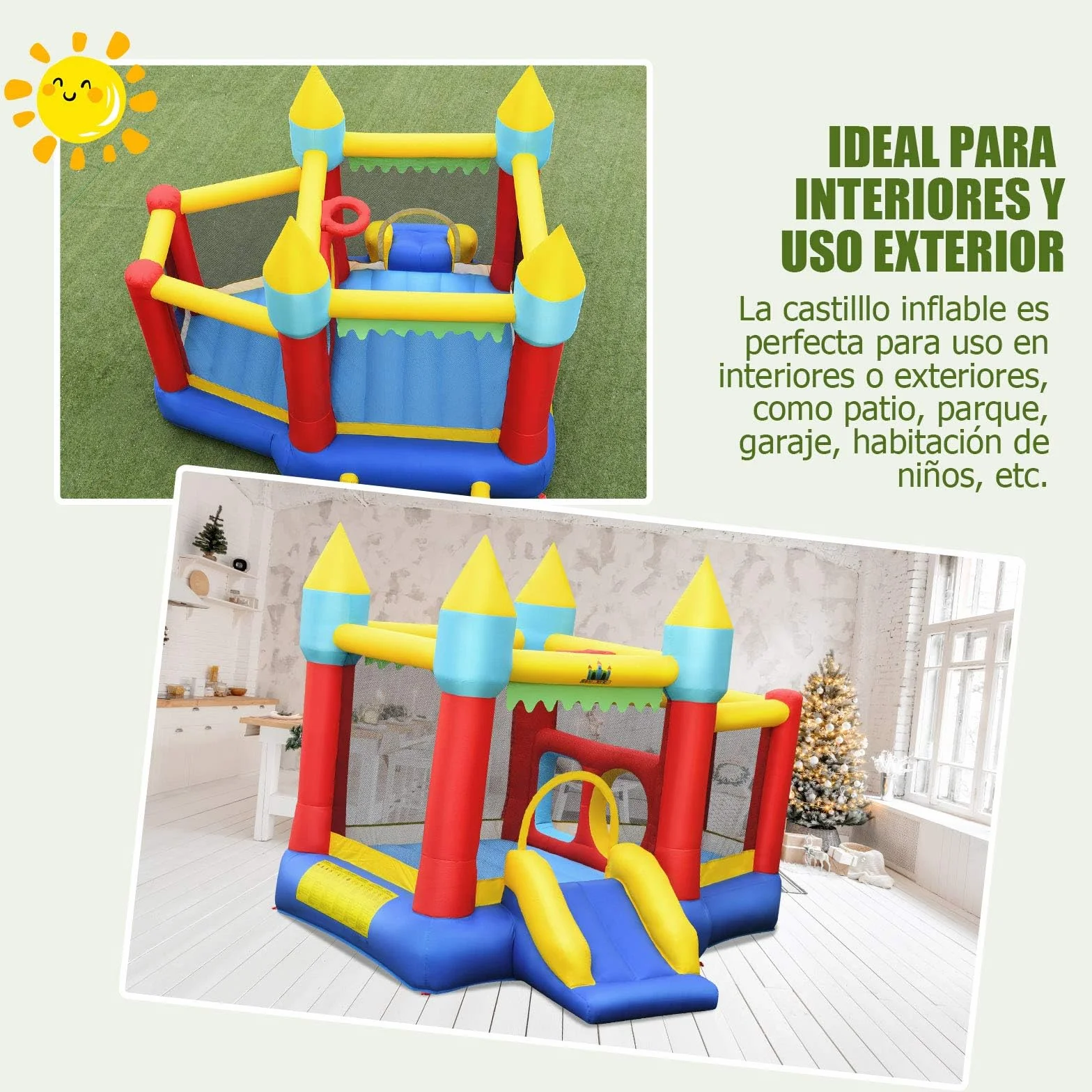 COSTWAY Castillo Hinchable con Tobogán, Castillo Inflable de 301x313x165cm para Niños de 3 a 10 años, con 100 Bolas Oceánicas, Kit de Reparación y Bolsa de Transporte (con Soplador de 480 W)