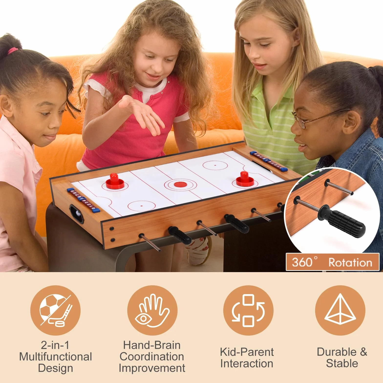 HOMASIS Mesa multijuegos de Madera para niños, Mesa de futbolín y Air Hockey con Asas duraderas, Mesa de Juego de fútbol para el hogar, Bar, Oficina, para niños de 4+ años, 69x36x10cm, Multicolor