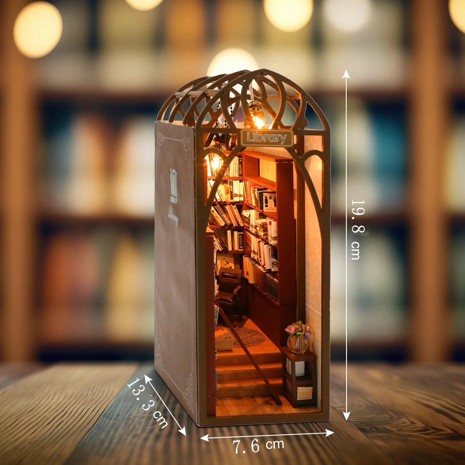 Cuteefun DIY Book Nook Kit, DIY Mini Casa de Muñecas, Libro de Madera Nook Traje de Casa de Muñecas para Adultos Hacer Cumpleaños (Biblioteca)