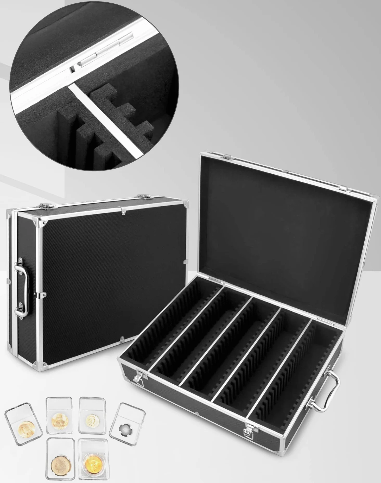 QWORK Caja de almacenamiento de monedas, caja de losa de monedas de grado 100, caja de almacenamiento de tarjetas coleccionables para PCGS, NGC y más, vitrina para monedas, suministros de colección de