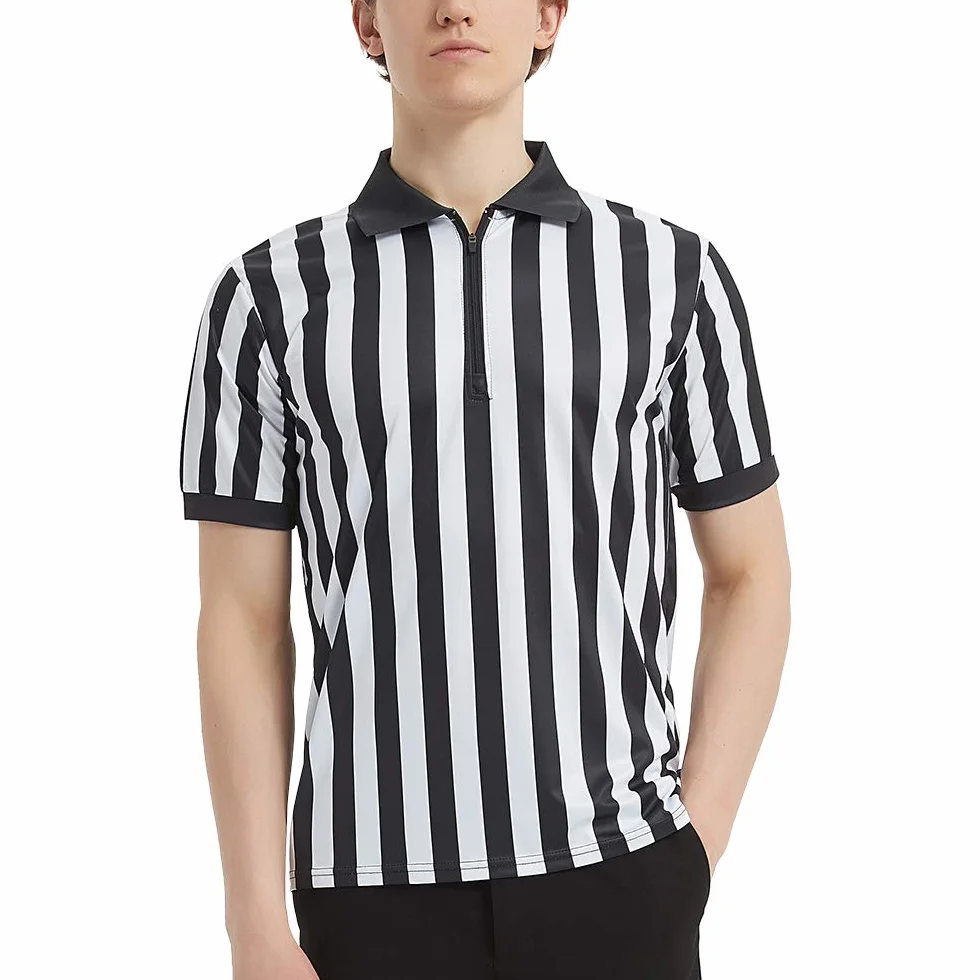 TopTie Polo árbitro Manga Corta Camiseta Rayas Negras y Blancas Cremallera 1/4