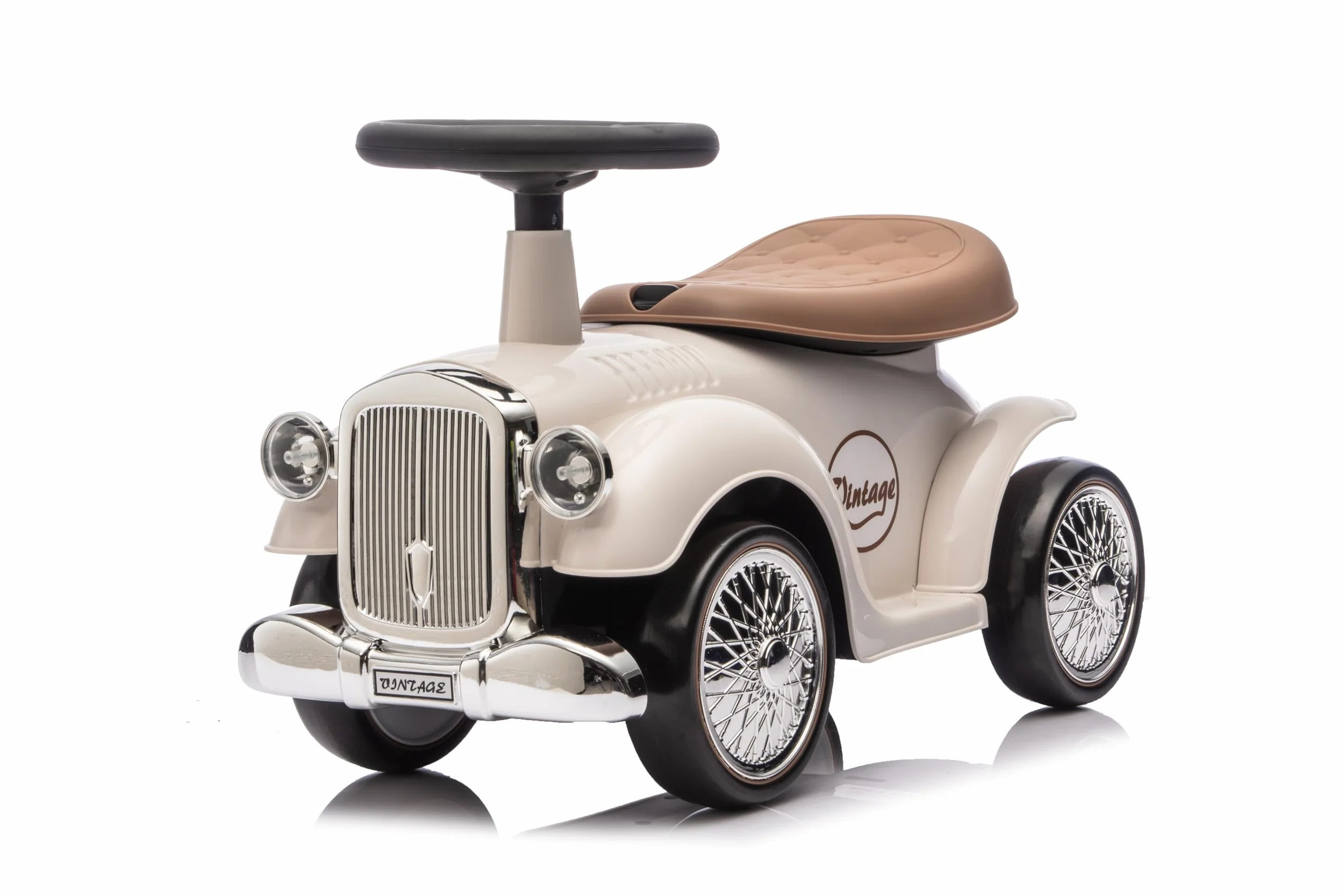 Baroni Toys Correpasillos Vintage para Niños de 12 a 36 Meses, Coche Bebé con Bocina de Aire, Compartimento de Almacenaje, Volante y Ruedas Estables para Aprender a Caminar, 25x59x35 cm (Blanco)