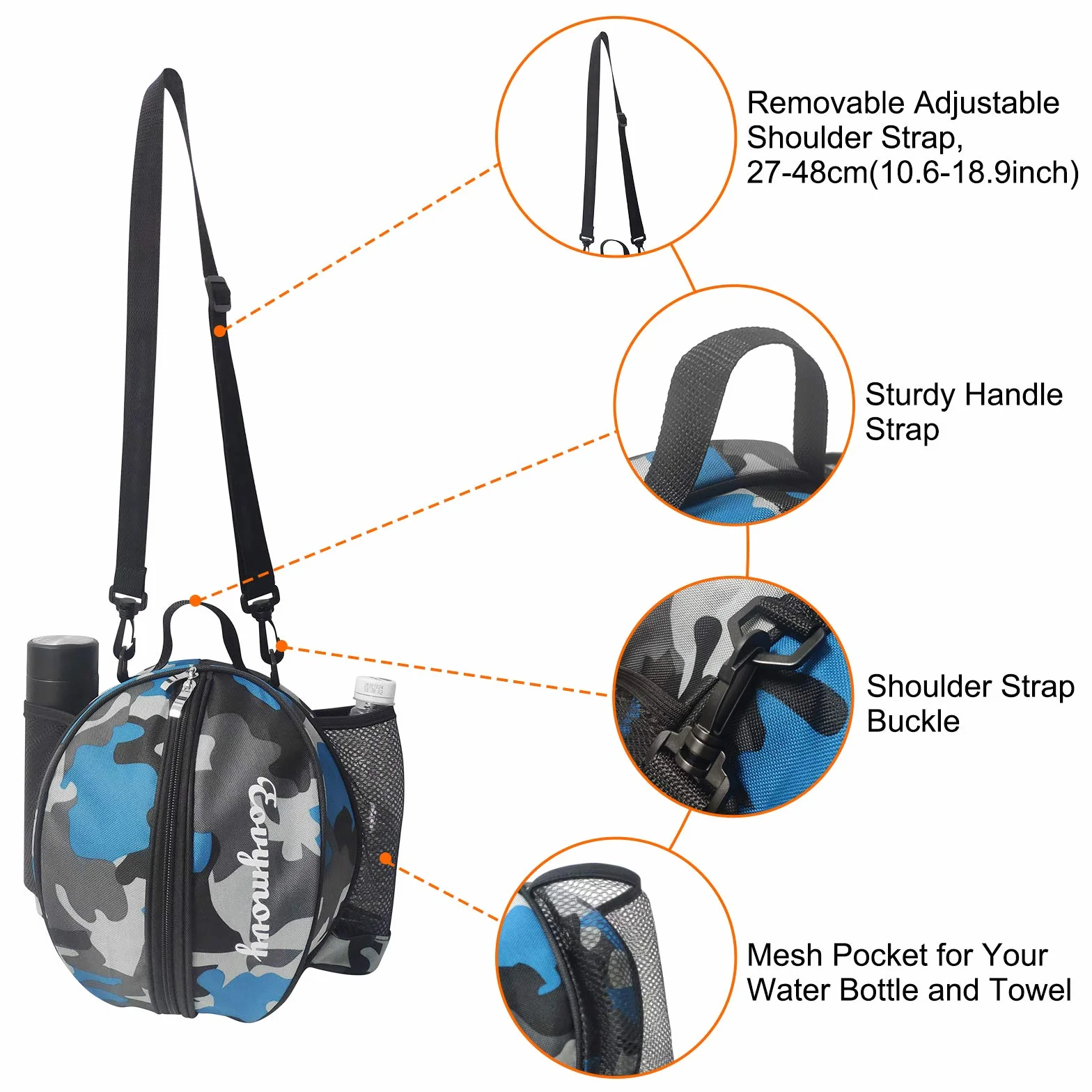 Bolsa de Baloncesto Portátil, Bolsa de Hombro para Balón de Baloncesto, Fútbol y Voleibol