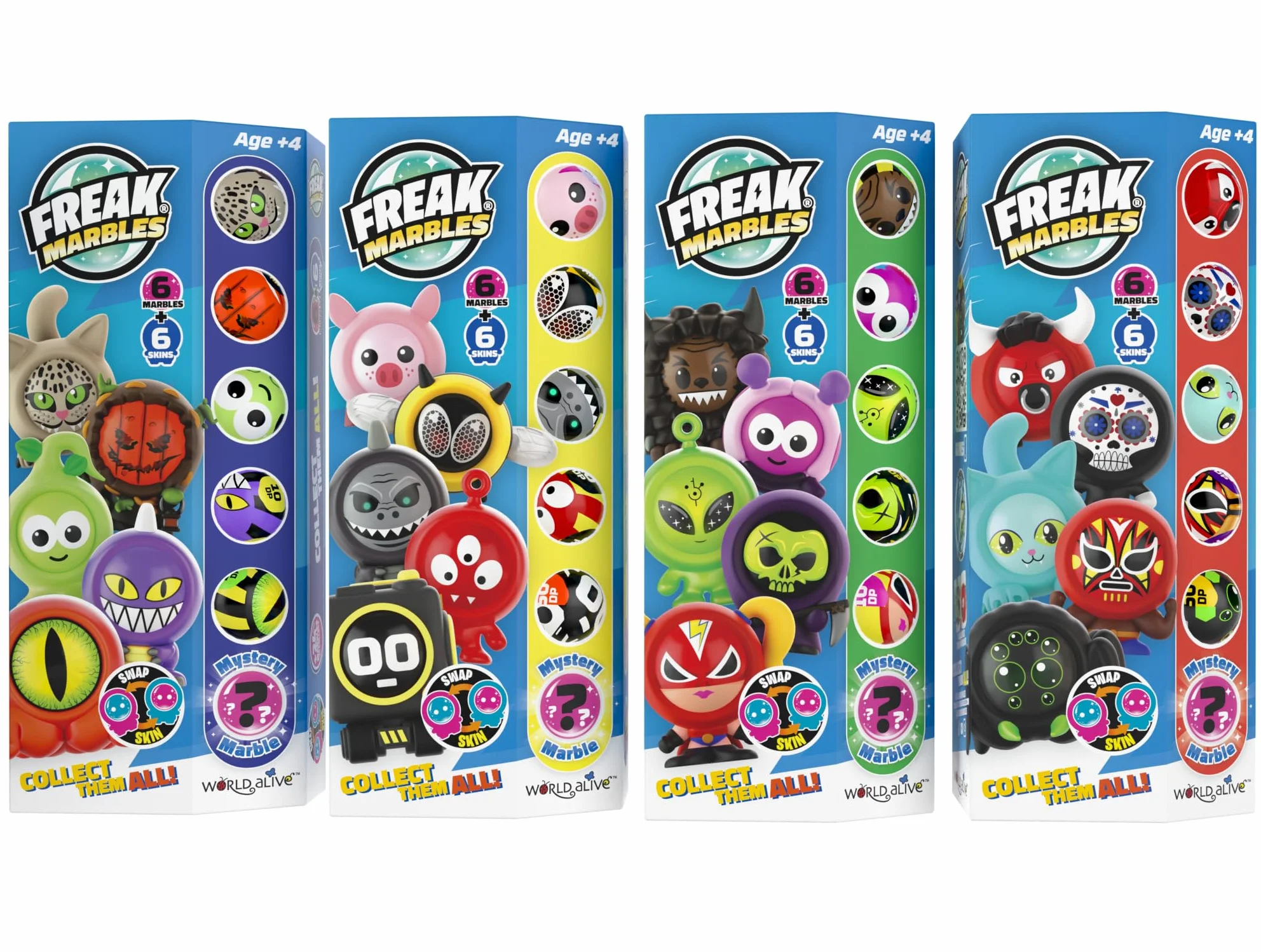 Freak Marbles Totem Pack B, 6 canicas de Colores con Sus diseños a Juego, 1 de los cuales es Raro. Colecciona, Juega y comparte Freak Marbles para niños de 4 años en adelante
