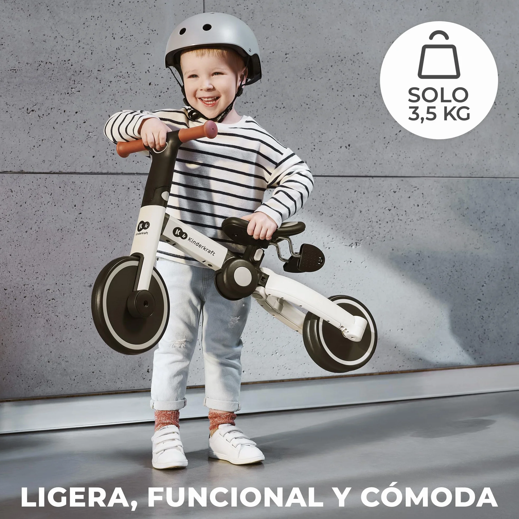 kk Kinderkraft, 4TRIKE Triciclo 3 en 1, Minibicicleta, Bicicleta sin Pedales, Bicicleta bebé, para niños, Minitriciclo de Equilibrio, Plegable, Asiento Ajustable, 12 meses - 5 años, 25 kg, Amarillo