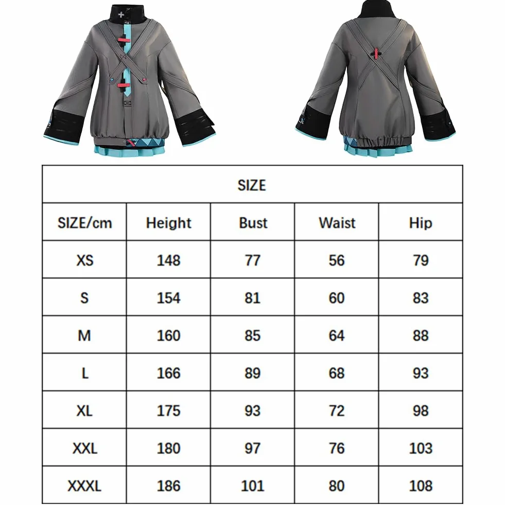Zhongkaihua Miku - Disfraz completo de cosplay con chaqueta, falda, calcetines, tocados y decoraciones de cruz, traje de personaje de anime para cosplay, Halloween, carnaval para fanáticos