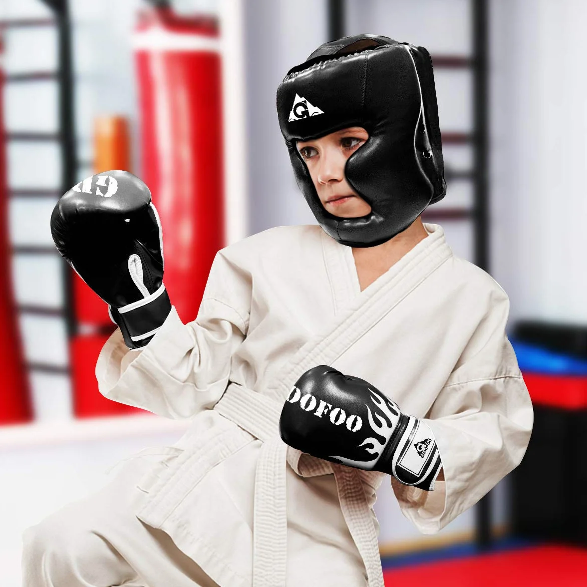 GROOFOO Casco de Boxeo para niños y Adultos, Protector con Parte Superior de Malla para Kickboxing, MMA, Muay Thai, Sparring, Rojo L/XL