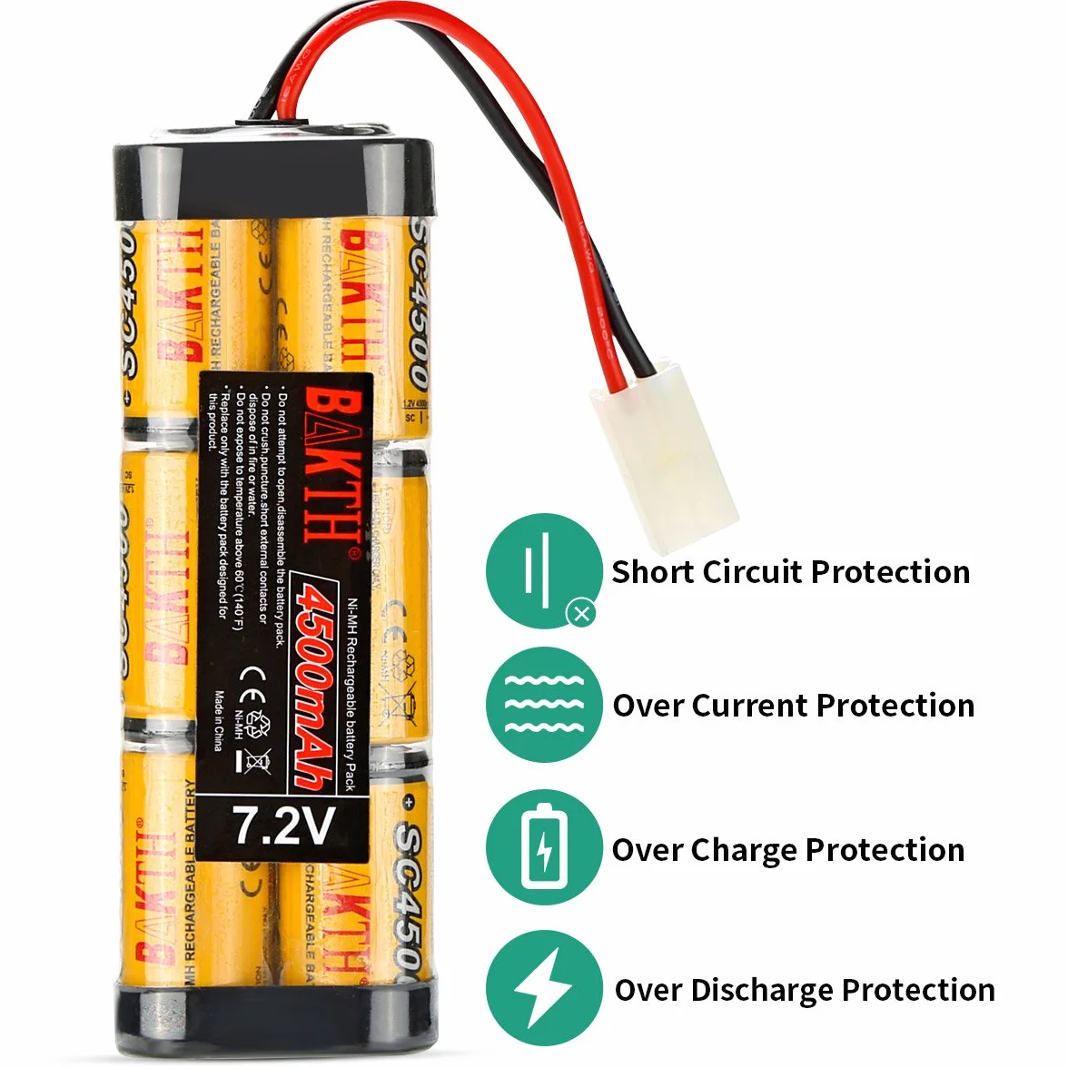 BAKTH 4500mAh 7.2V NiMH RC Batería de Carreras para Coches, Aviones, Robots