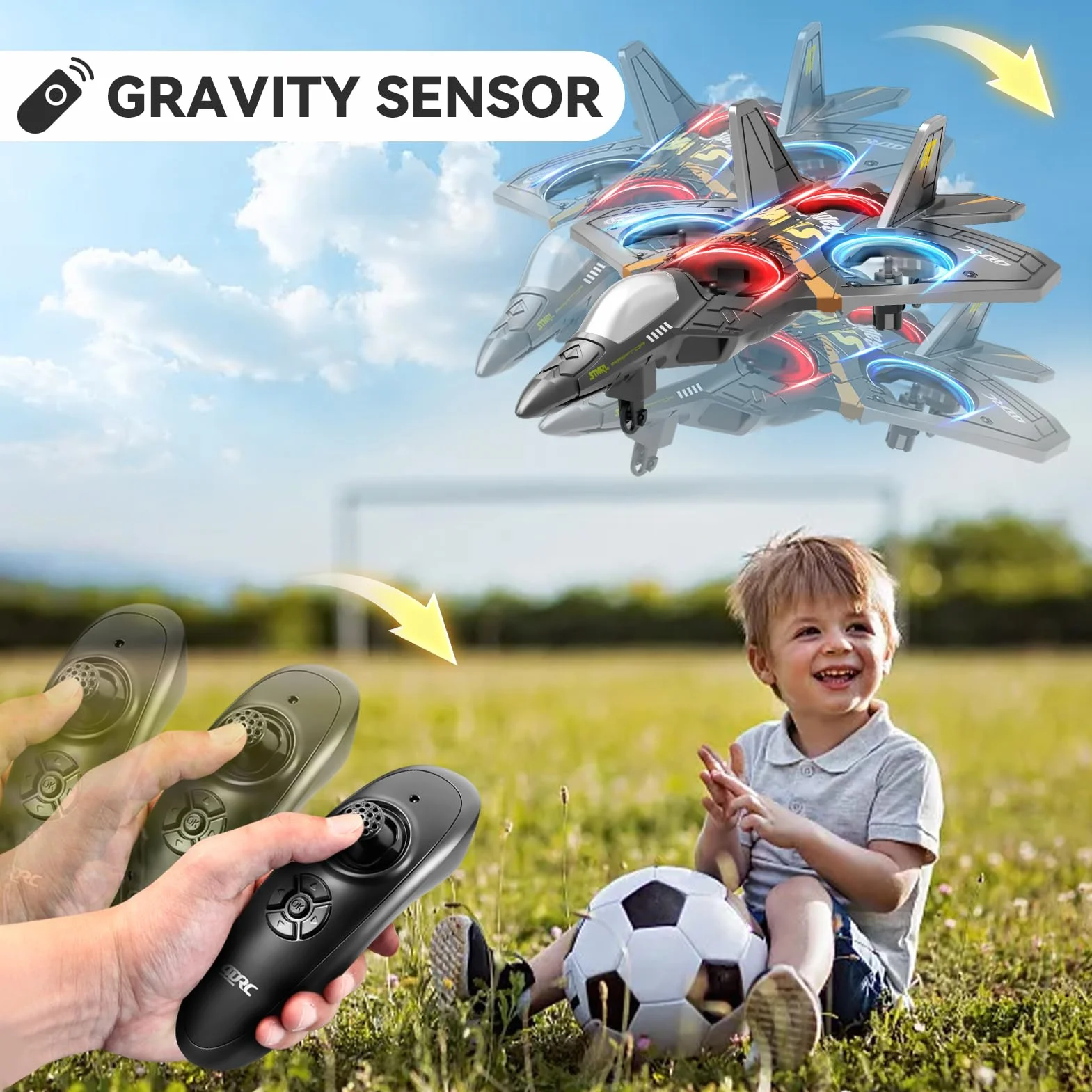 4DRC V17 - Avión teledirigido de 6 Canales, con función Gravity Sensing Stunt Roll Cool Light, avión teledirigido de 2,4 GHz, Planeador Volante a Distancia, fácil de pilotar para Adultos, niños