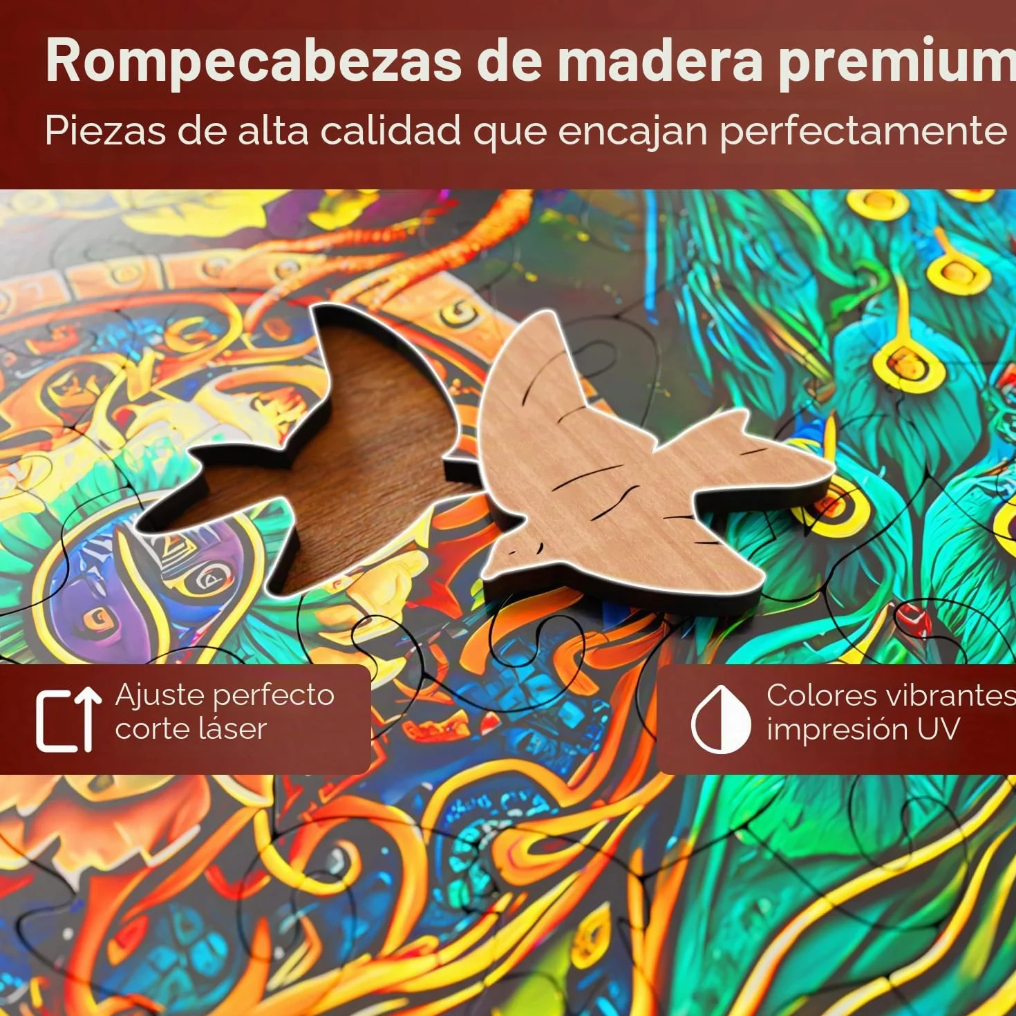 Crafthub Puzzle de Madera de Animales – A3 Animal Rompecabezas para Adultos – Pavo Real – Formas de Rompecabezas únicas – 127 Piezas – 26.9cm x 27.3cm