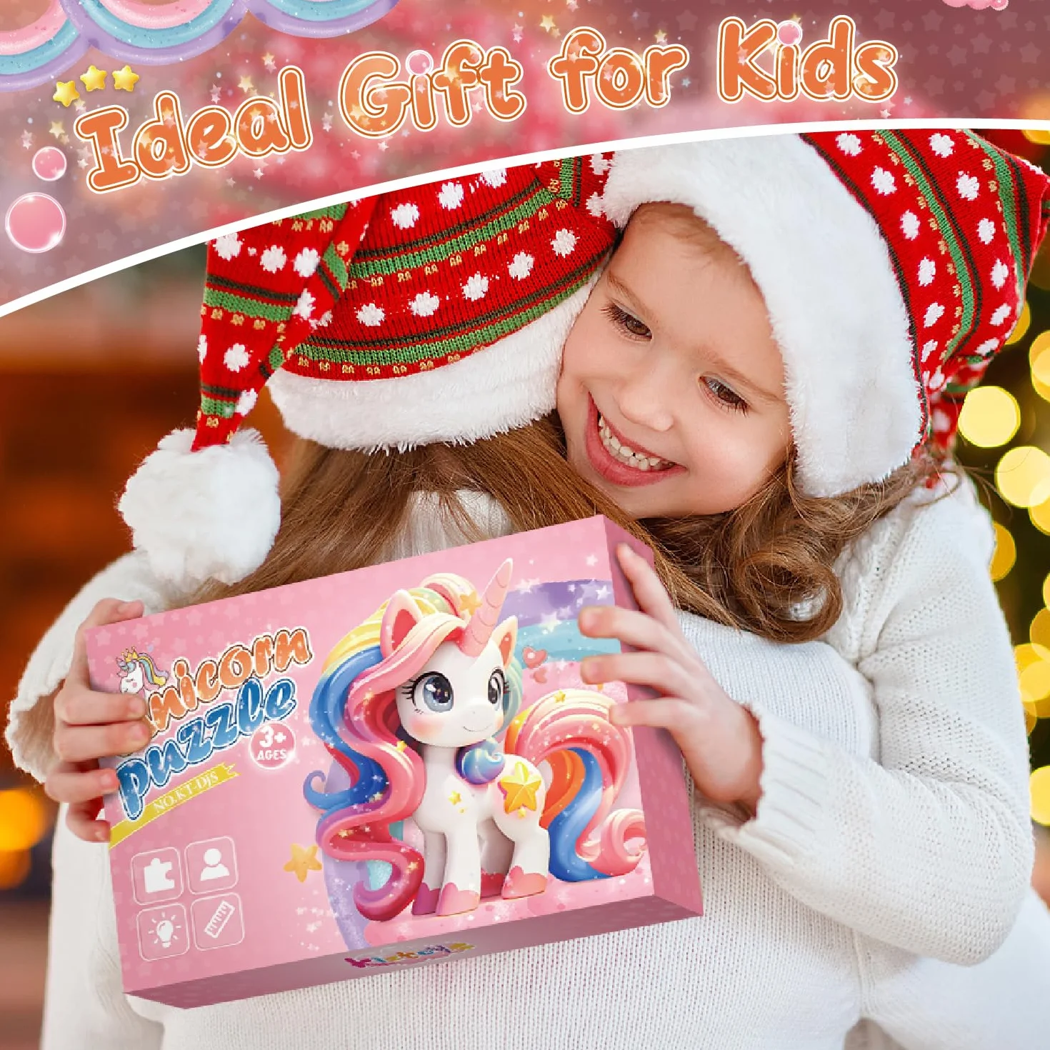 Kiztoys Puzzle de suelo de unicornio para niñas - Regalos de unicornio para niños 3 4 5 6 7 8 años 45 piezas grandes bonitos rompecabezas rosa juguete a partir de 3 – 8 años