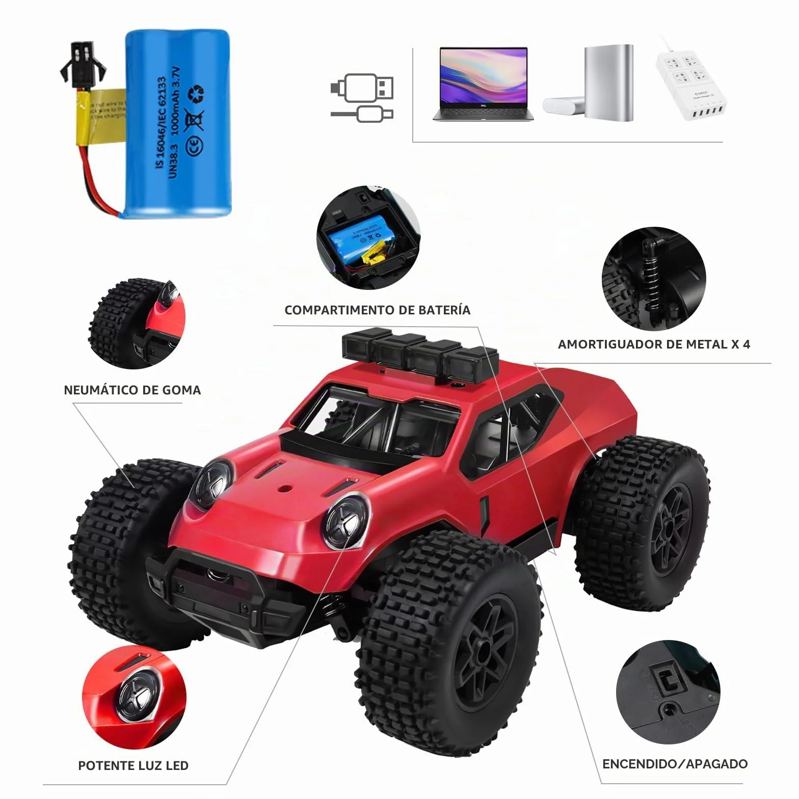 Kizeefun Coche teledirigido, 2,4 GHz 1/20 RC Auto Todoterreno 20 km/h Todos los terrenos, Juguete eléctrico, Coche Todoterreno RC con 2 baterías de reproducción y Faros LED Regalo Pascua para niños