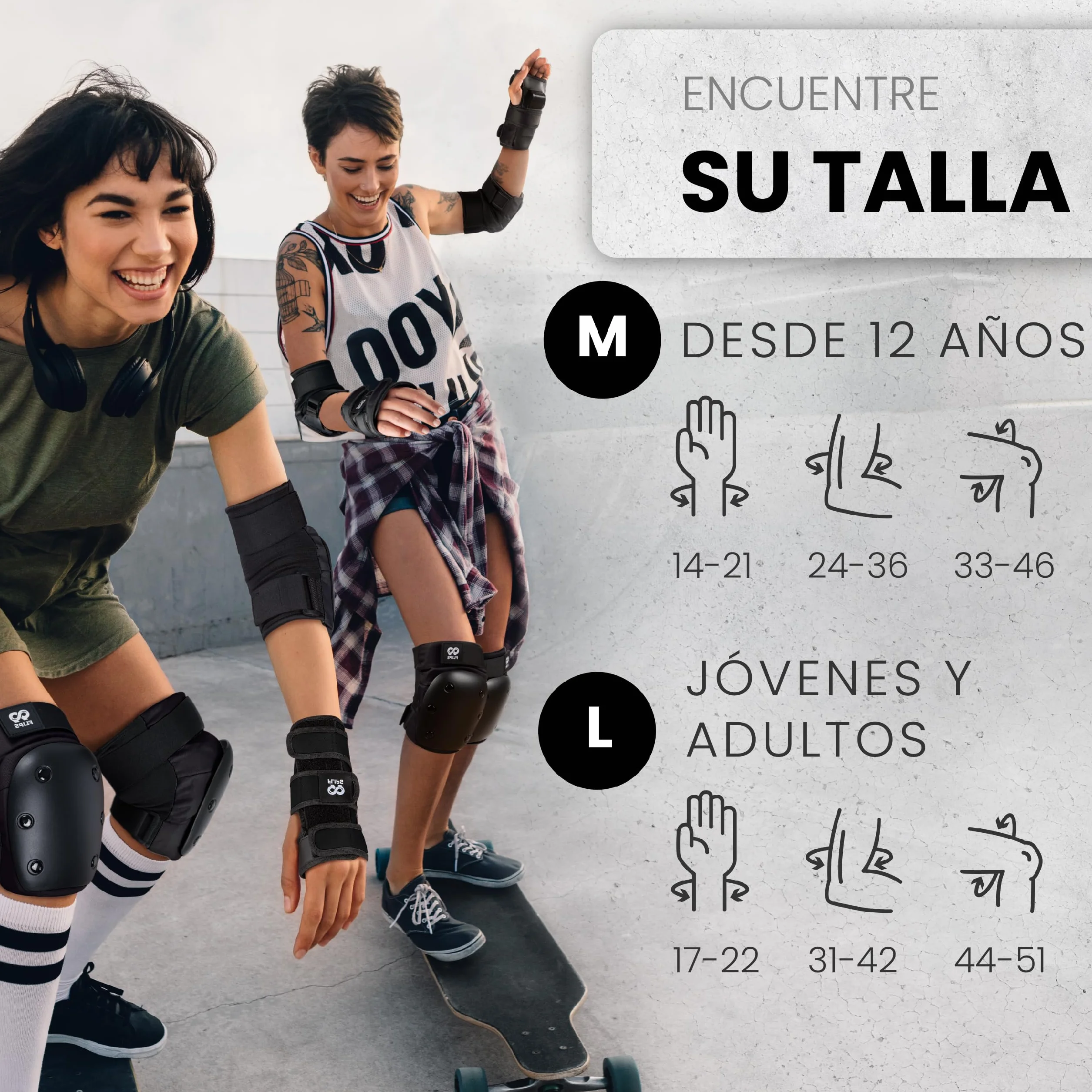 99FLIPS Protecciones Patines en Linea Adulto Set Rodilleras Coderas Skateboard Negro Talla L