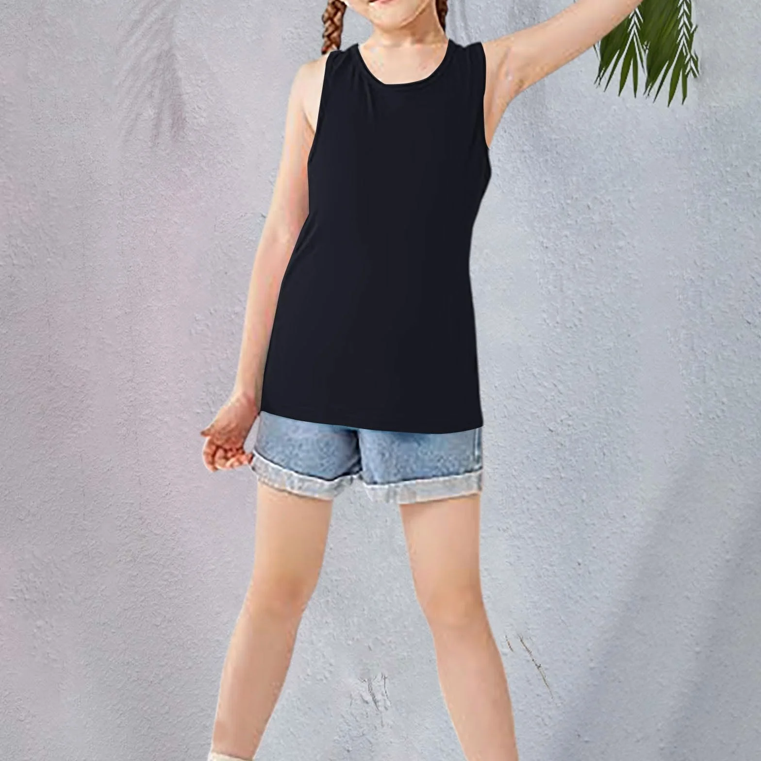Paquete de 3 camisetas sin mangas para niñas y niños, verano color liso cuello redondo