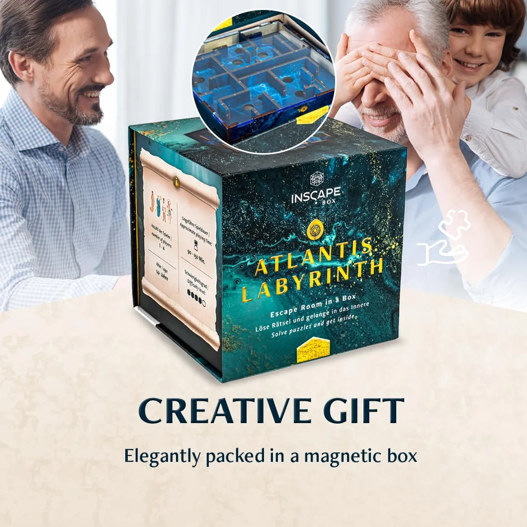 INSCAPE Atlantis Labyrinth Cluebox - Caja de rompecabezas de madera 3D - Puzzle Box - Escape Room para adultos y niños