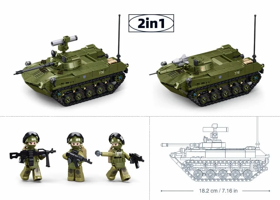 Sluban M38-B1250 BMD-2S Vehículo blindado aerotransportado, 516 Piezas