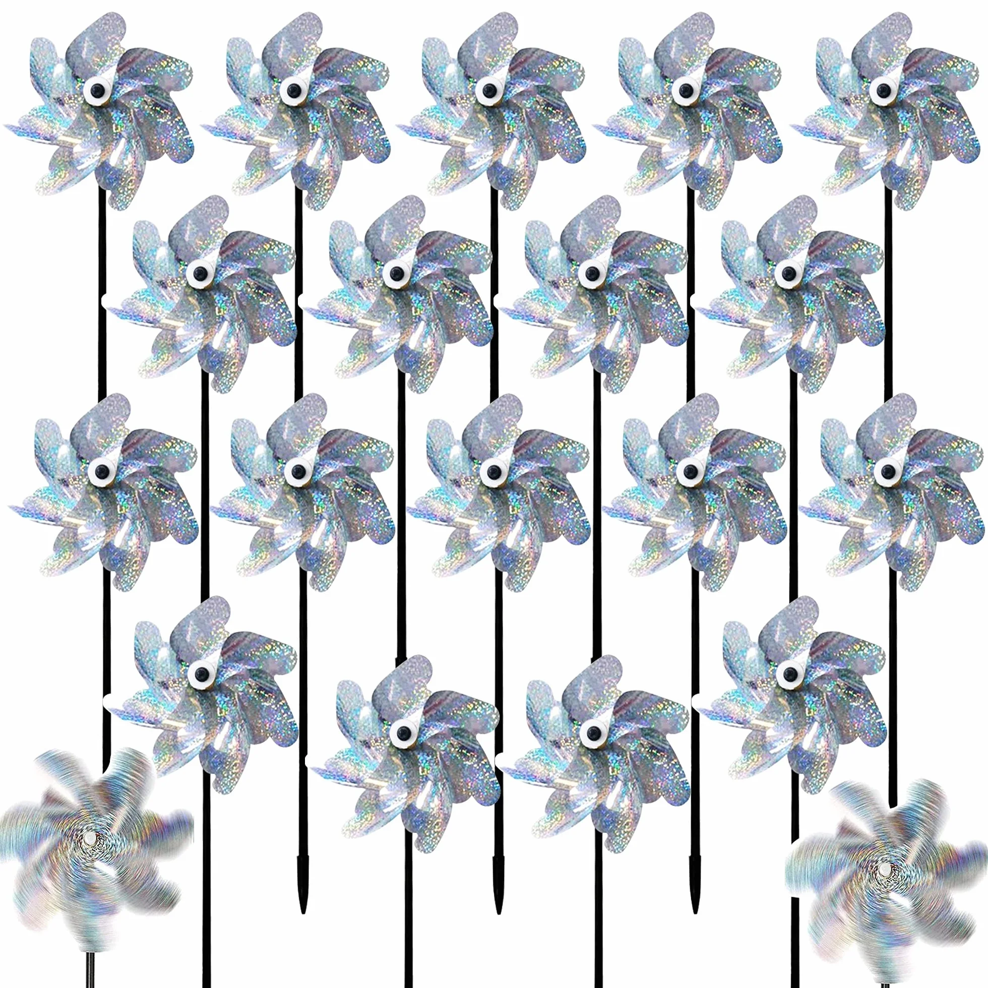 Allaozne 15 Pz Reflectante Molino de Viento, Reflectantes Repelentes de Pájaros, Repelente de Pájaros de Jardín para Protejan Flores y Jardines