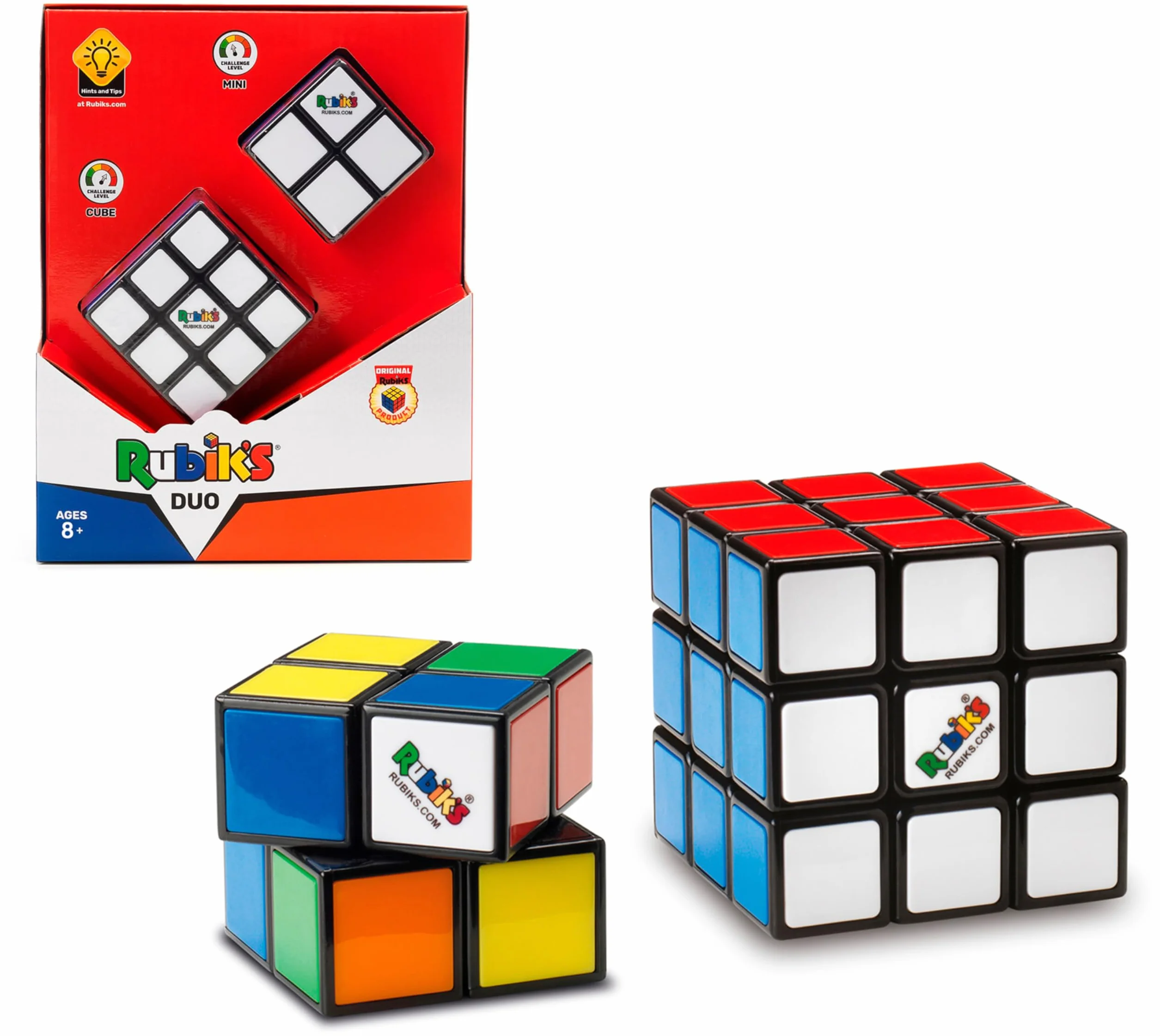 Rubiks - Pack Duo Cubo Rubik - Juego de Rompecabezas 3x3 y versión Mini 2x2 - Cubo Mágico para Desafiar la Mente - Juguetes Niños 8 Años +