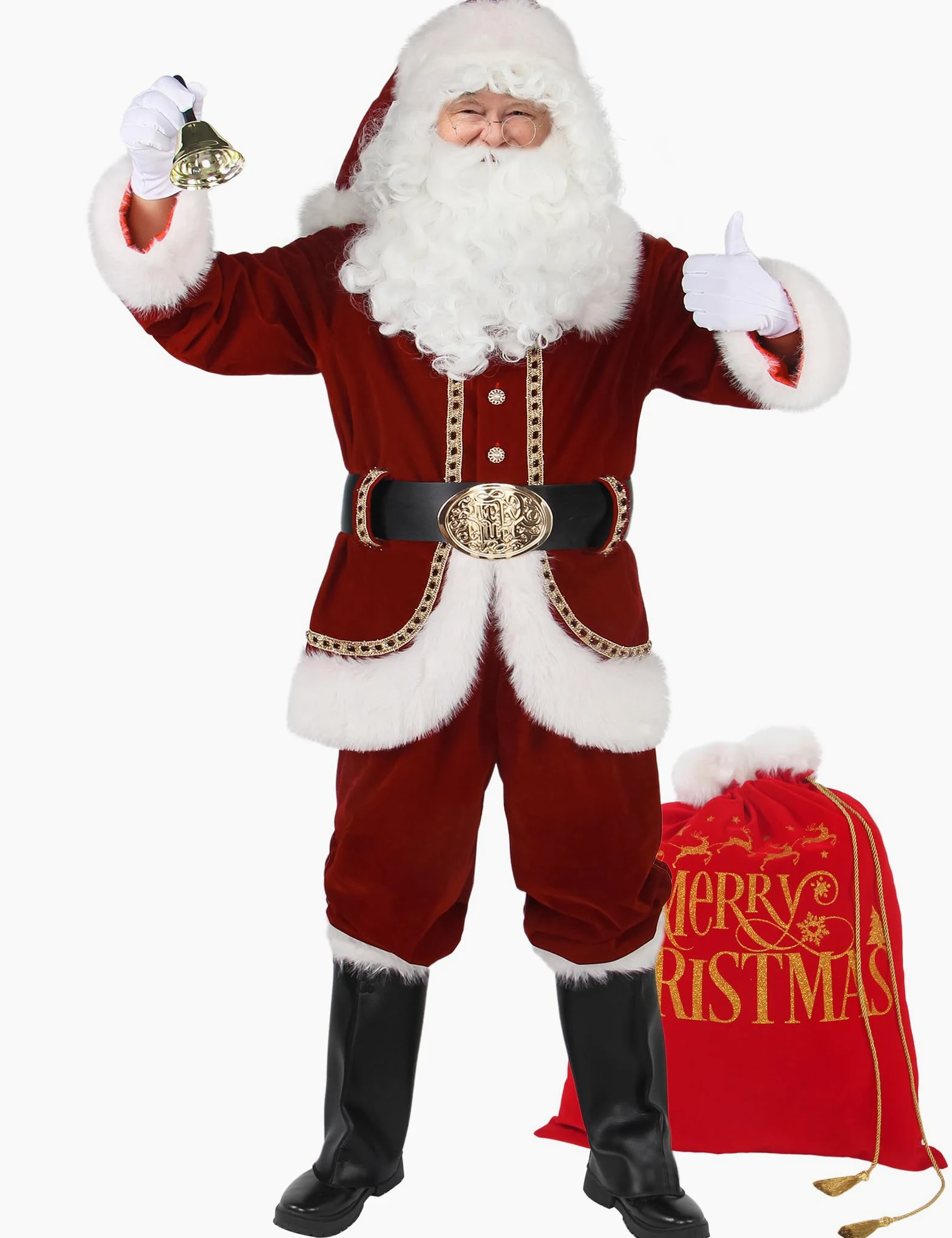 Disfraz de Santa Claus Hombres Traje Profesional y de Lujo de 11 Piezas Ropa Roja para Hombres Conjunto para Adultos Trajes de Papá Noel para Navidad
