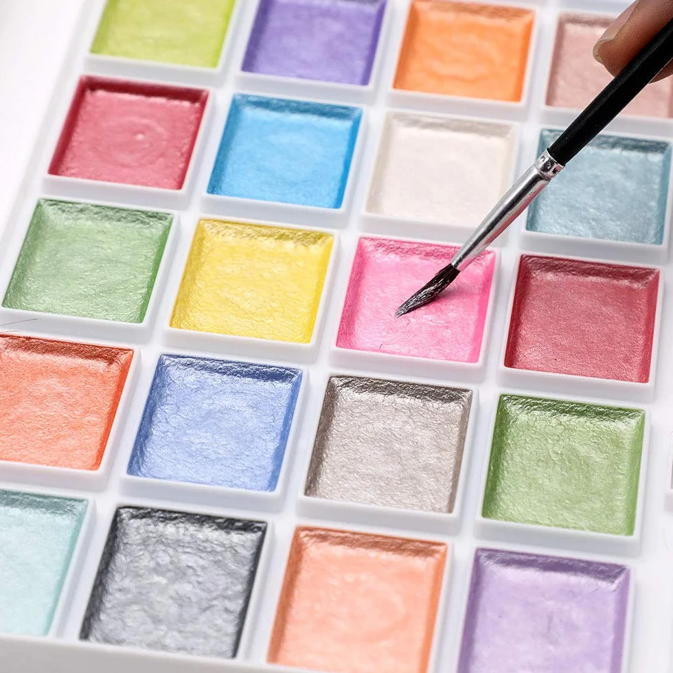 Artecho Metalizadas Acuarelas 28 Colors, Semi-Moist Watercolor, para Principiantes y Profesionales.