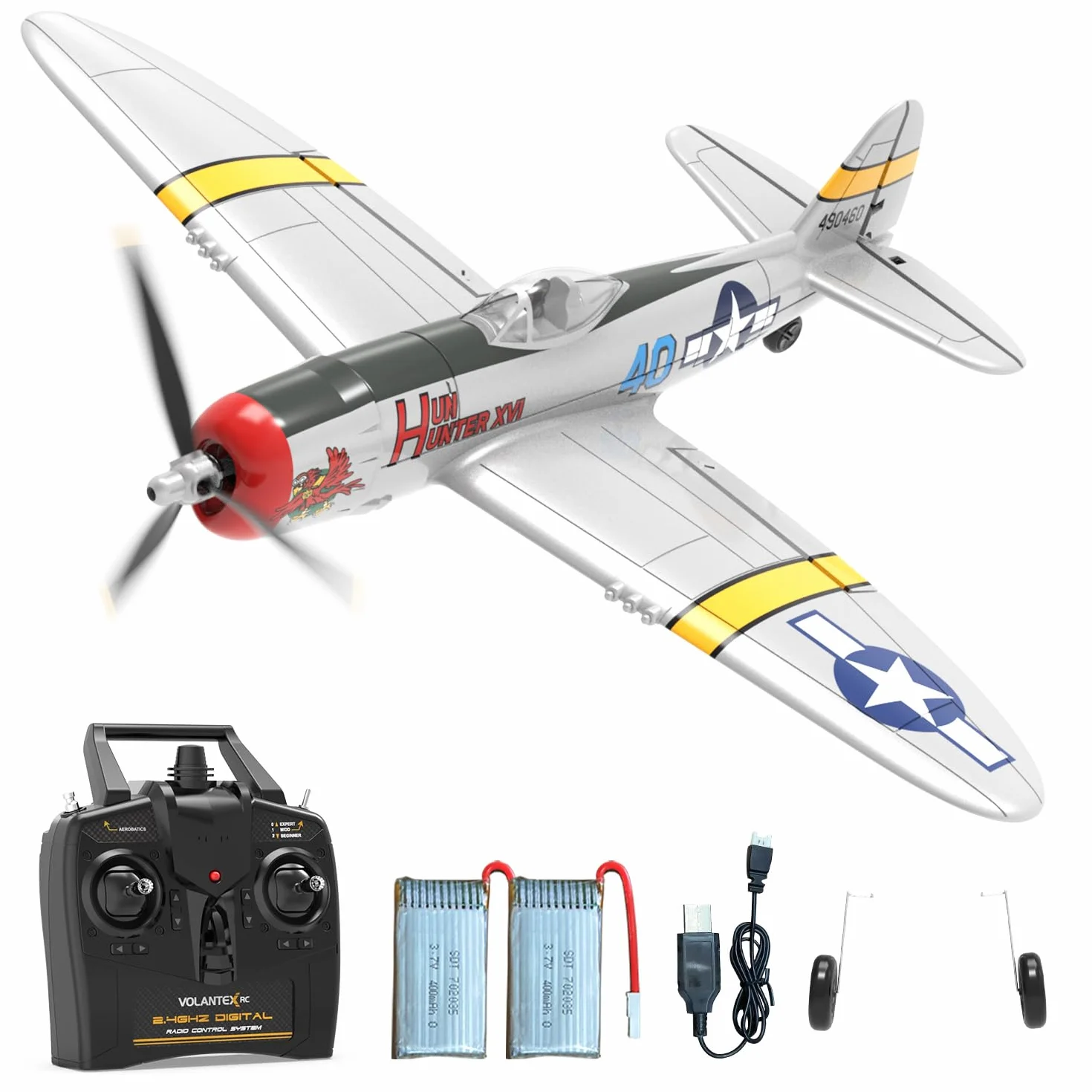 volantexrc P-47 Thunderbolt Avión RC - 4 Canales 2.4GHz RTF con Estabilización 6 Ejes, Modelo de Combate para Principiantes y Expertos (Listo para Volar)