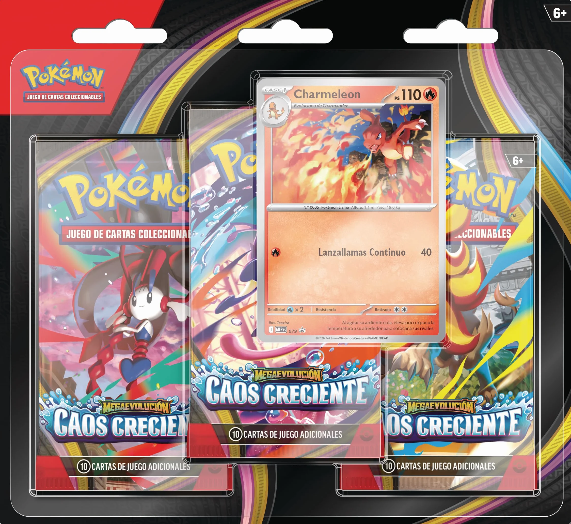Pokémon: Blíster de 3 Sobres de Mejora de Megaevolución-Caos Creciente (1 Carta holográfica de promoción y 3 Sobres de Mejora)