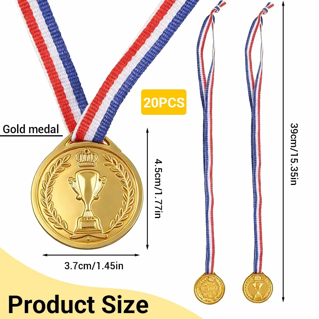 Medallas Niños 20 Piezas Medallas de Ganador de Oro Plástico Deportivas con Cintas para el Cuello