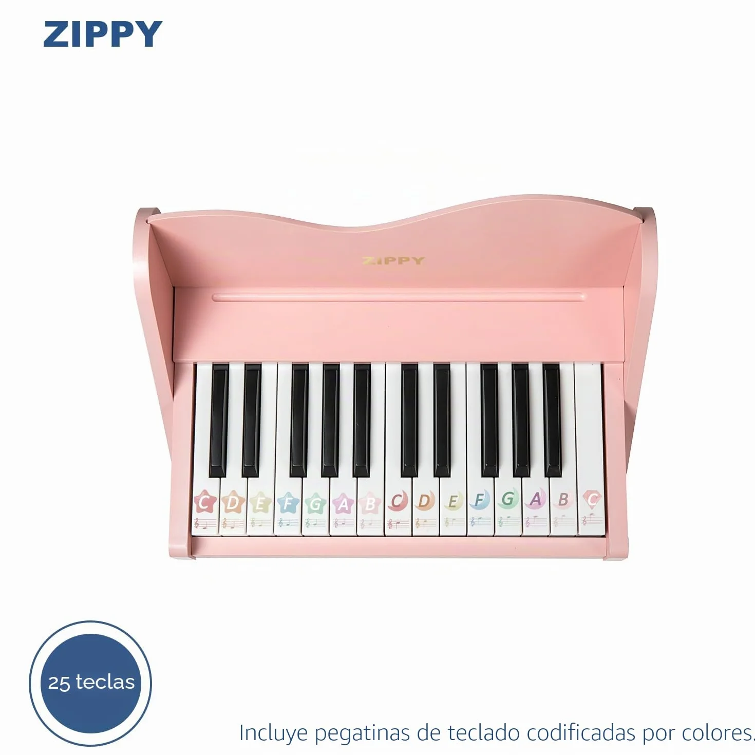 ZIPPY Teclado de Piano para niños, 25 Teclas, Volumen Ajustable, Mini Instrumento de Aprendizaje de música, Piano de Madera para niños pequeños (Rosa)