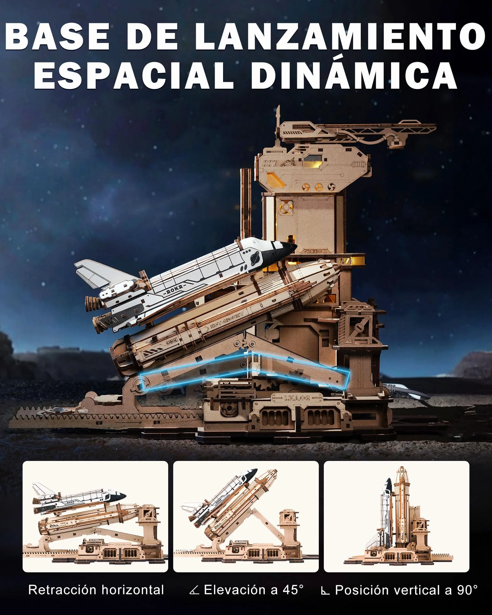 ROKR Puzzle 3D Madera Space Shuttle LKA02 Maquetas para Construir Adultos Cohete