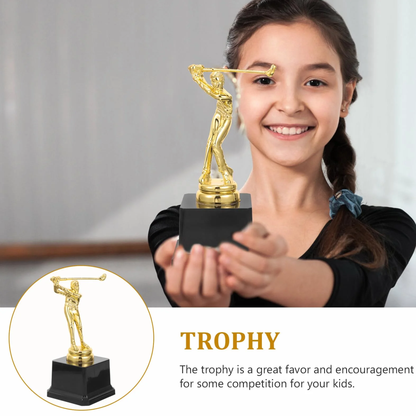 Happyyami Trofeo de Golf con Base para Placa Decoración de Trofeos Campeón Copa Creativa Competición Infantil 6.69x2.95x2.95In