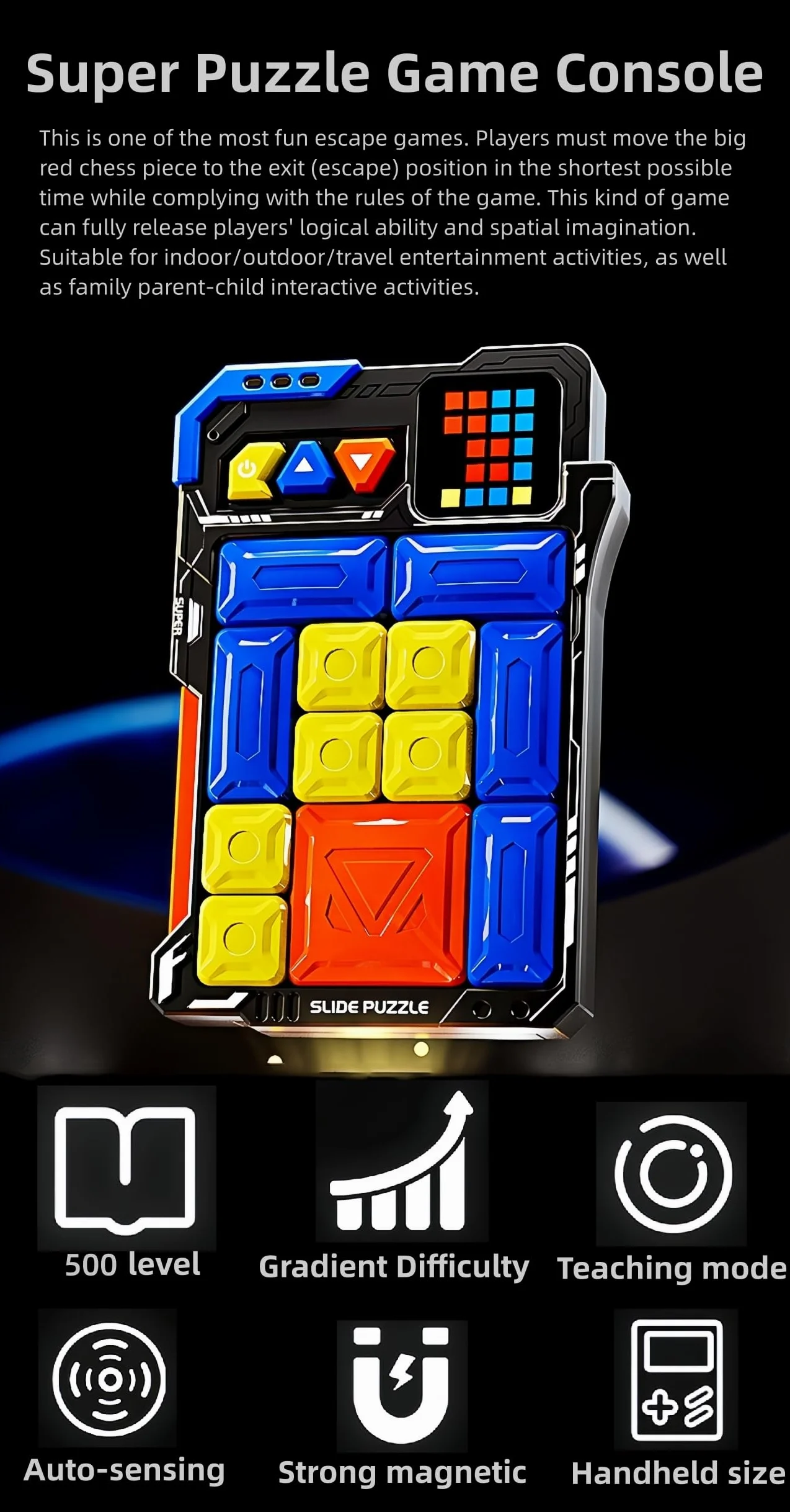 HLF Súper Máquina de Rompecabezas Apariencia del Mecha Juego Escape del Laberinto HuaRong Bloques 520 Niveles Inducción Automática Diseño Magnético Puzzle lógico Juguetes de Regalo para niños (Black)