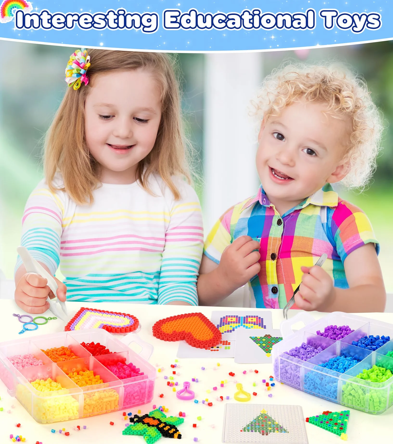Ophy Cuentas Para Planchar | 15000 PCS 5mm Beads Juego Completo Cuentas Para Planchar, Con Caja de Almacenamiento, Plantilla, DIY Ideas de Manualidades, 3D Favores de Fiesta de Cumpleaños Para Niños