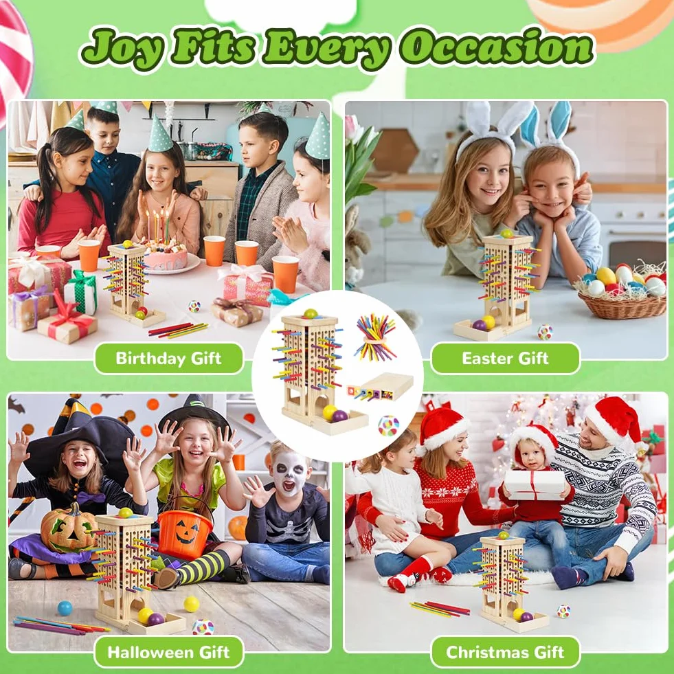 Ainiv Juegos de Mesa Montessori, 3 in 1 Juguetes Educativos Niños con 40 Palitos Colores y 1 Dados, Juegos Divertidos para La Familia, Juguete Motricidad Fina para Niños 3, 4, 5, 6 Años