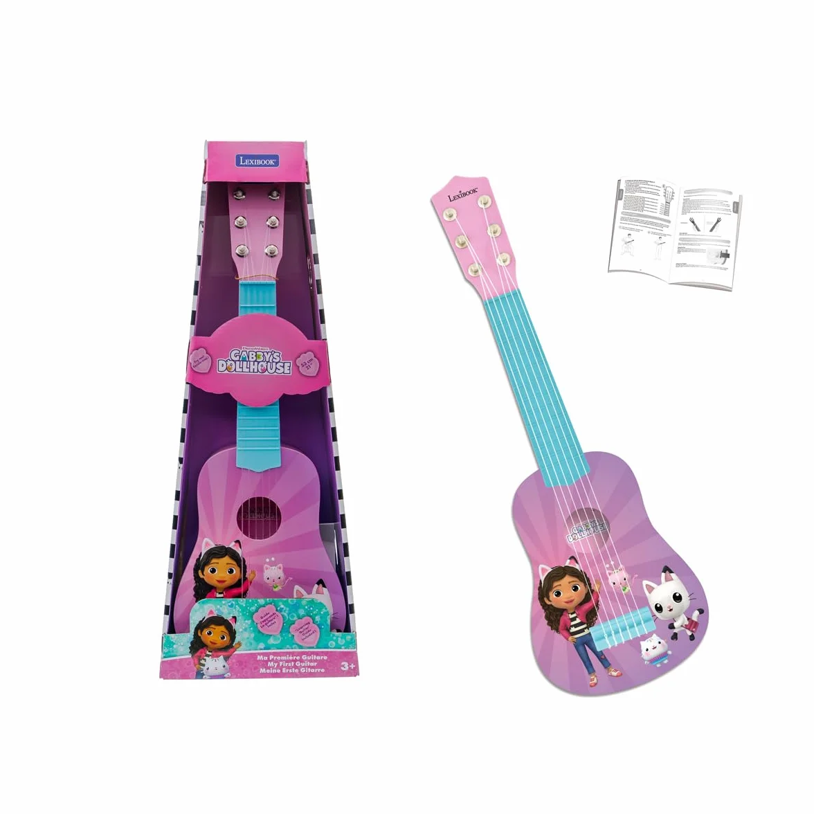 Lexibook, La Casa de Muñecas de Gabby, Mi Primera Guitarra para niños, 6 Cuerdas de Nylon, 53 cm, Guía incluida, Rosa, K200GDH