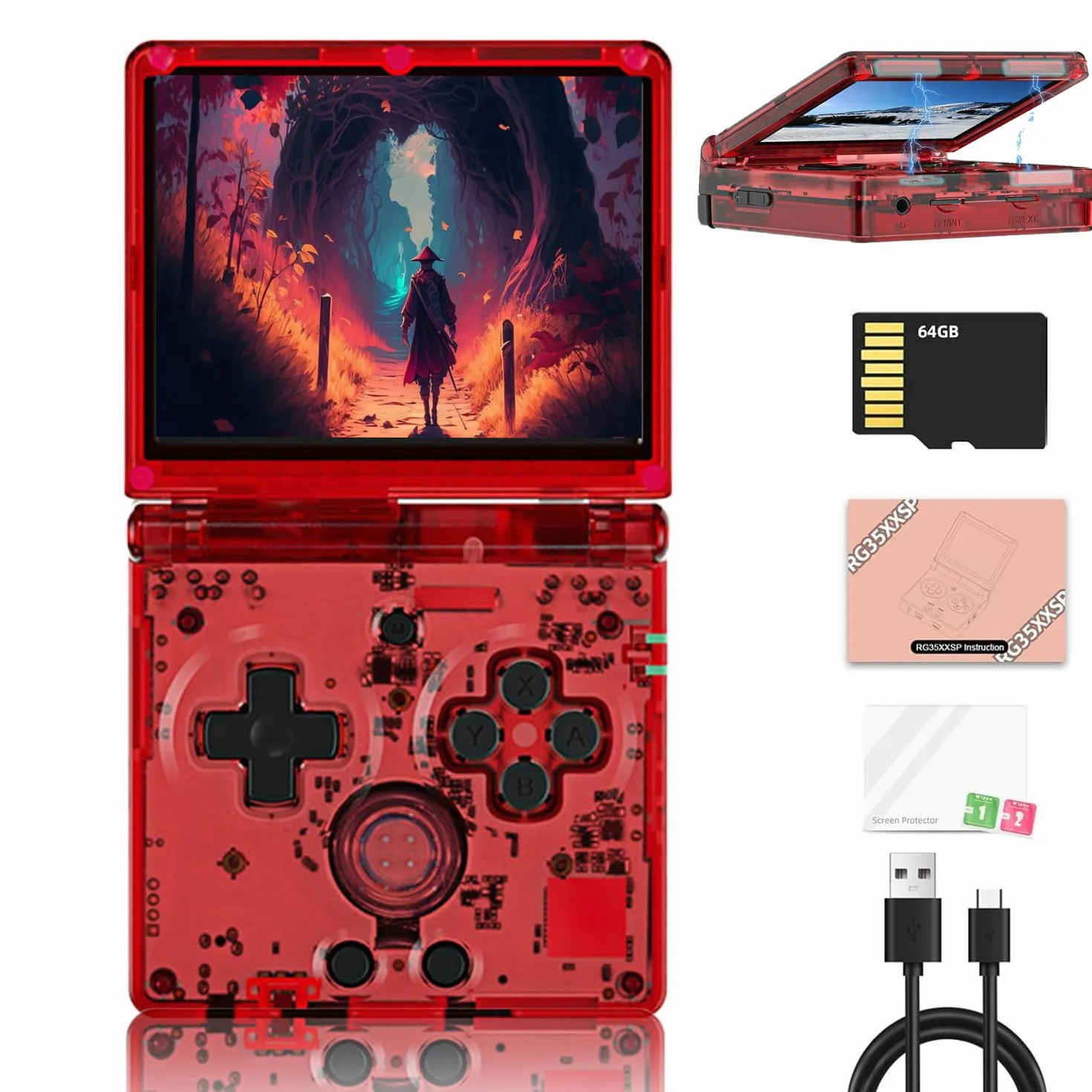 JOYARCH RG35XXSP - Consola de juegos portátil de 64 G, tarjeta TF incorporada, más de 5000 juegos, LPDDR4, sistema Linux de 1 GB, pantalla IPS de 3.5, consola de juegos de arcade portátil, compatible