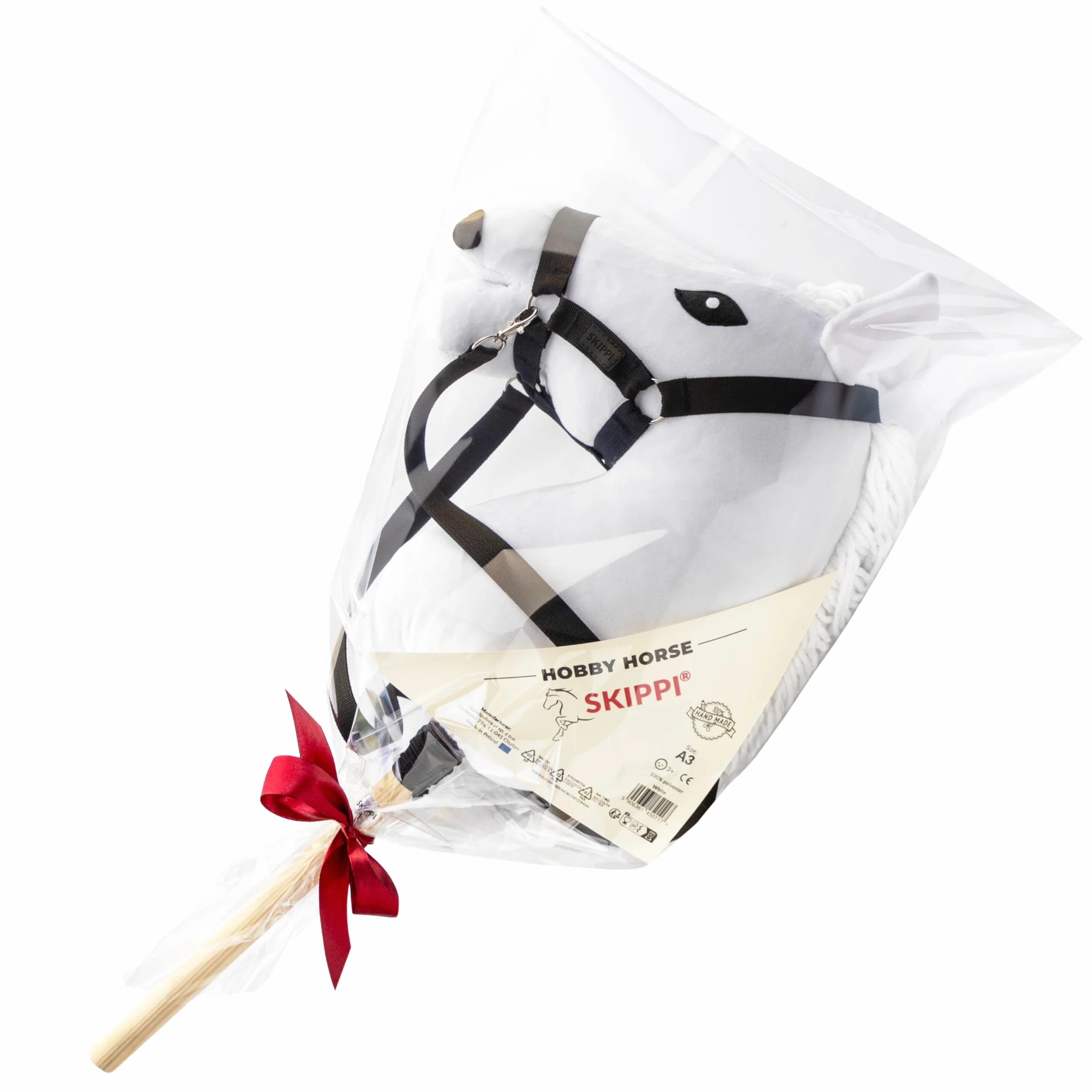 SKIPPI Hobby Horse Blanco, Gran Caballo A3, Caballo de Palo con Halter y Riendas en el Set, Lipizzano, Hobby Horsing, Regalo para una Niña, para un Niño