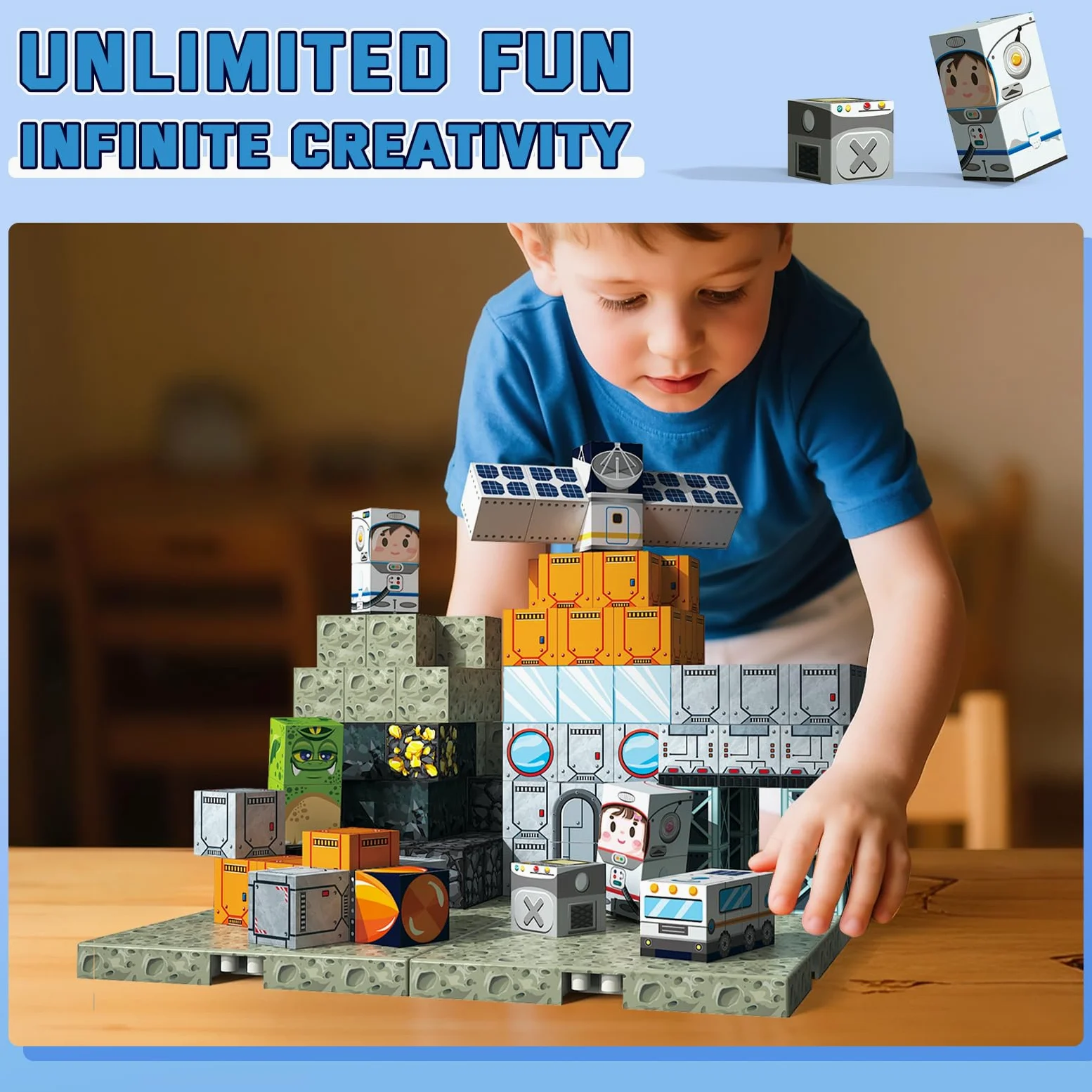Bloques magnéticos espaciales de 150 piezas | Juguetes educativos STEM para niños mayores de 3 años, juego de construcción apilable creativo con cubos magnéticos de 0,8 pulgadas