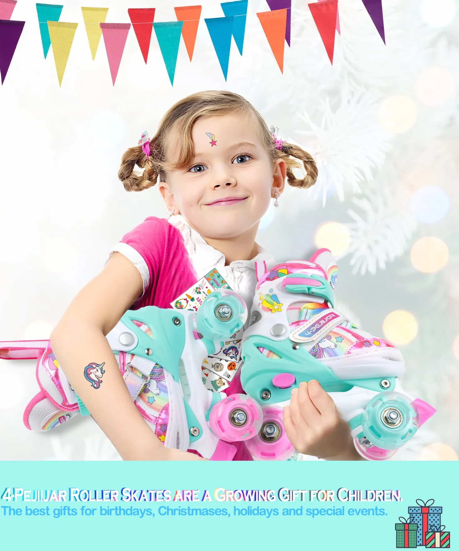 Patines Unicornio Ajustables con Ruedas Luminosas para Niños Principiantes