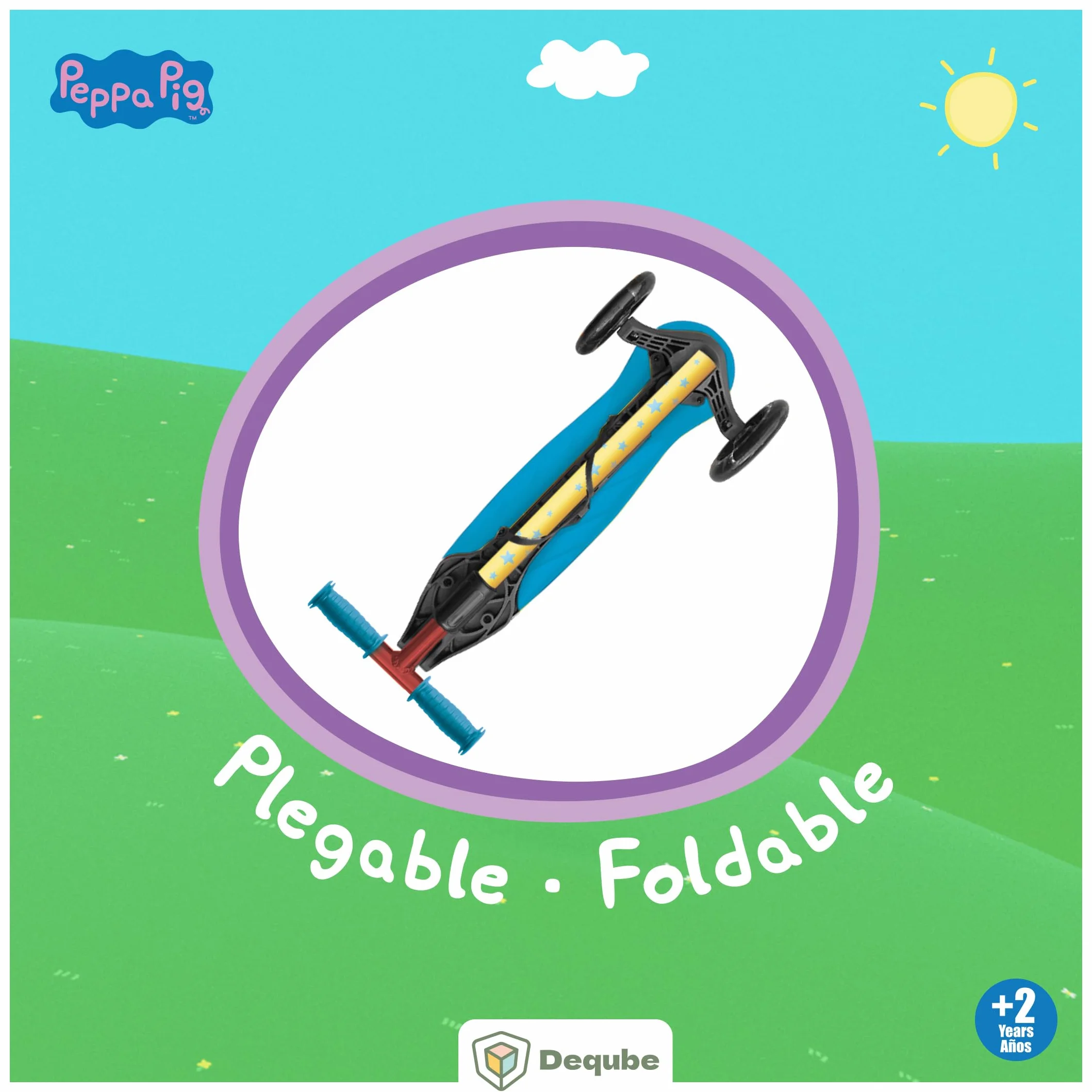 Patinete Infantil Peppa Pig 3 Ruedas Ajustable con Ruedas LED y Freno Trasero Plegable Ultraligero